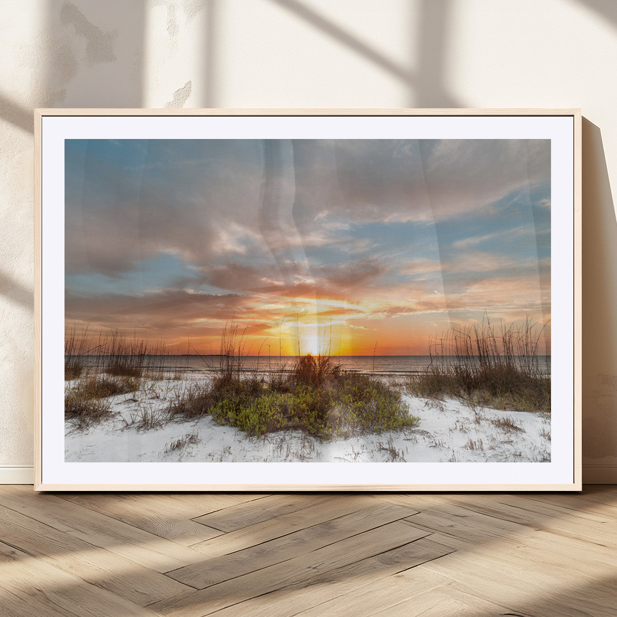 58266230-MGC-FP-36x24_Natural-Sunset Beach Canvas Wall Art – Coastal Ocean Landscape Print, Seaside Nature Art for Coastal Chic Decor, Living Room, Bedroom,