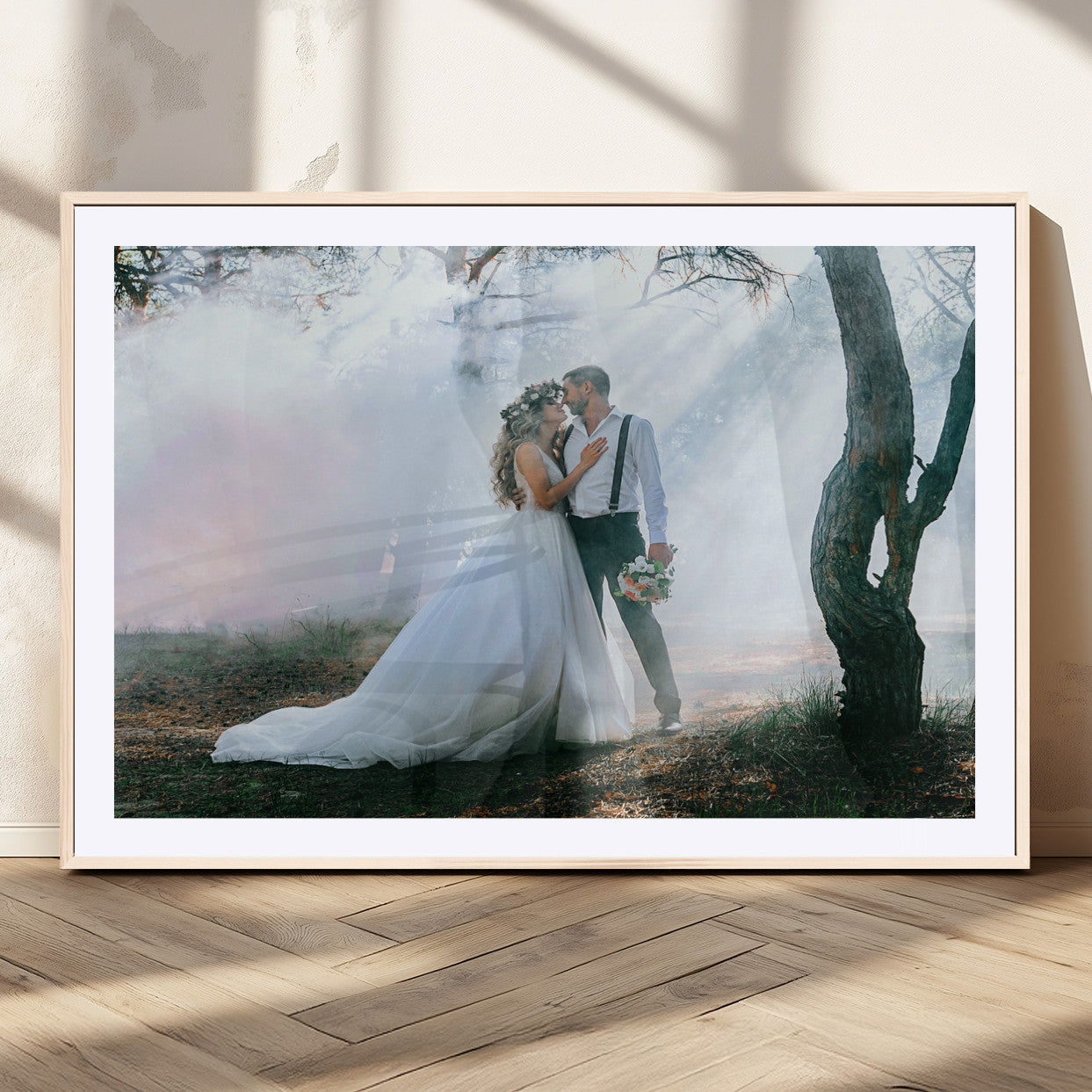 CSTM913-MGC-FP-36x24_Natural-Framed Wedding Canvas Print - Custom Wall Art Keepsake for Couples, Elegant Home Decoration Gift, Create Your Own Photo Canvas