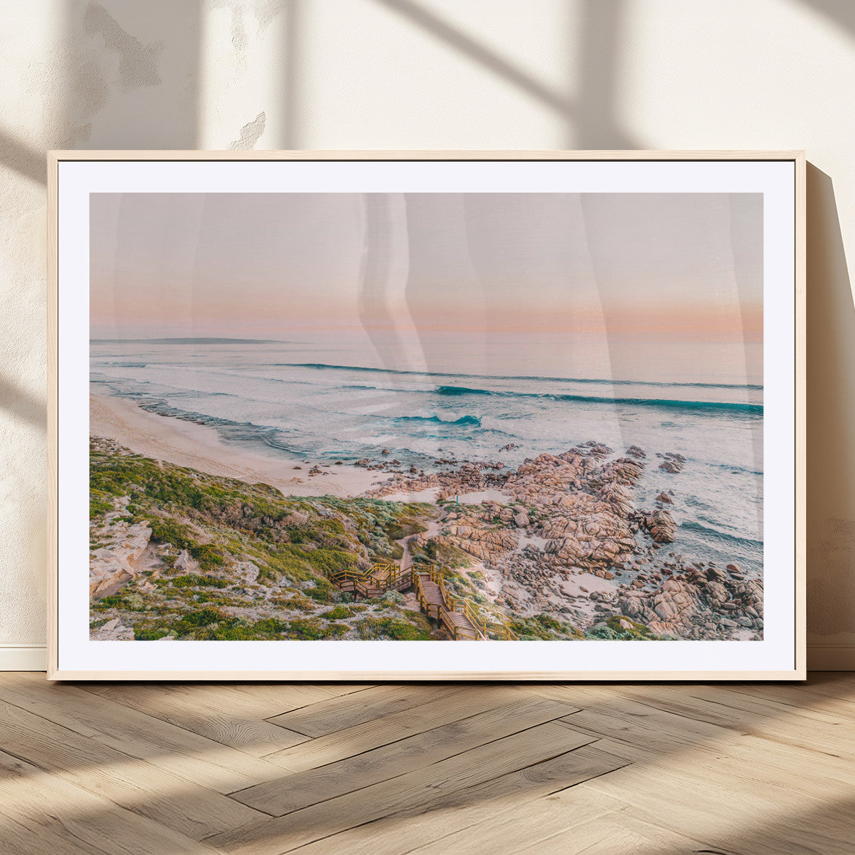 27332135-MGC-FP-36x24_Natural-Coastal Sunset Wall Art – Ocean Waves and Rocky Shore Canvas Print, Scenic Seaside Photography Decor for Bedroom, Living Room,
