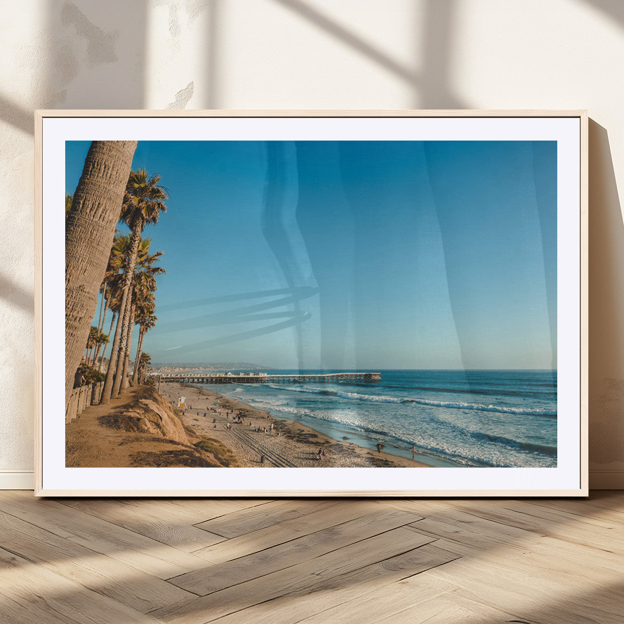 92568259-MGC-FP-36x24_Natural-California Beach Wall Art – Palm Tree Pier Canvas Print, Coastal Ocean Photography Seaside Decor for Living Room, Bedroom, Office,