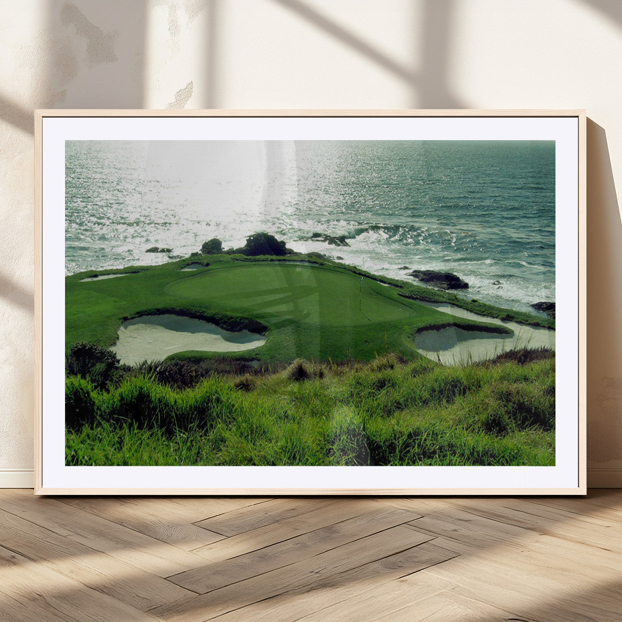 48473947-MGC-FP-36x24_Natural-Ocean Golf Course Wall Art – Panoramic Green Fairway Canvas Print, Coastal Golf Landscape Photography Sports Decor for Office, Man