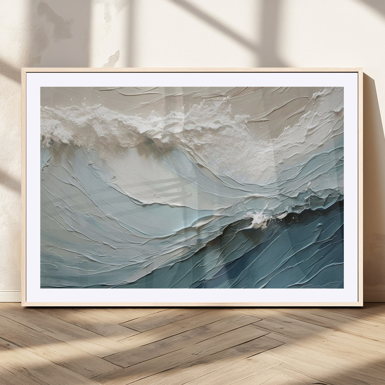 53646-MGV-CV-36X24-Ocean Wave Wall Art Canvas Print, Framed Textured Seascape Art Picture Print, Modern Ocean Perfect Minimal Coastal 2/2 Decor