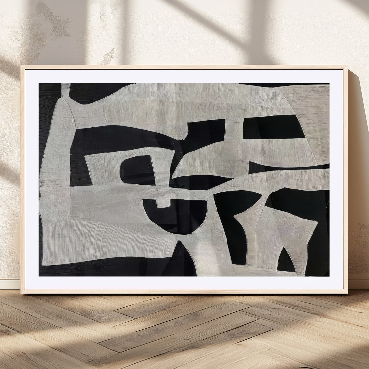 33714-MGV-CV-36X24-Monochrome Design Wall Art Canvas Print, Framed Modern Linework Art Picture Print, Textured Shapes Perfect Monochrome Modern Decor