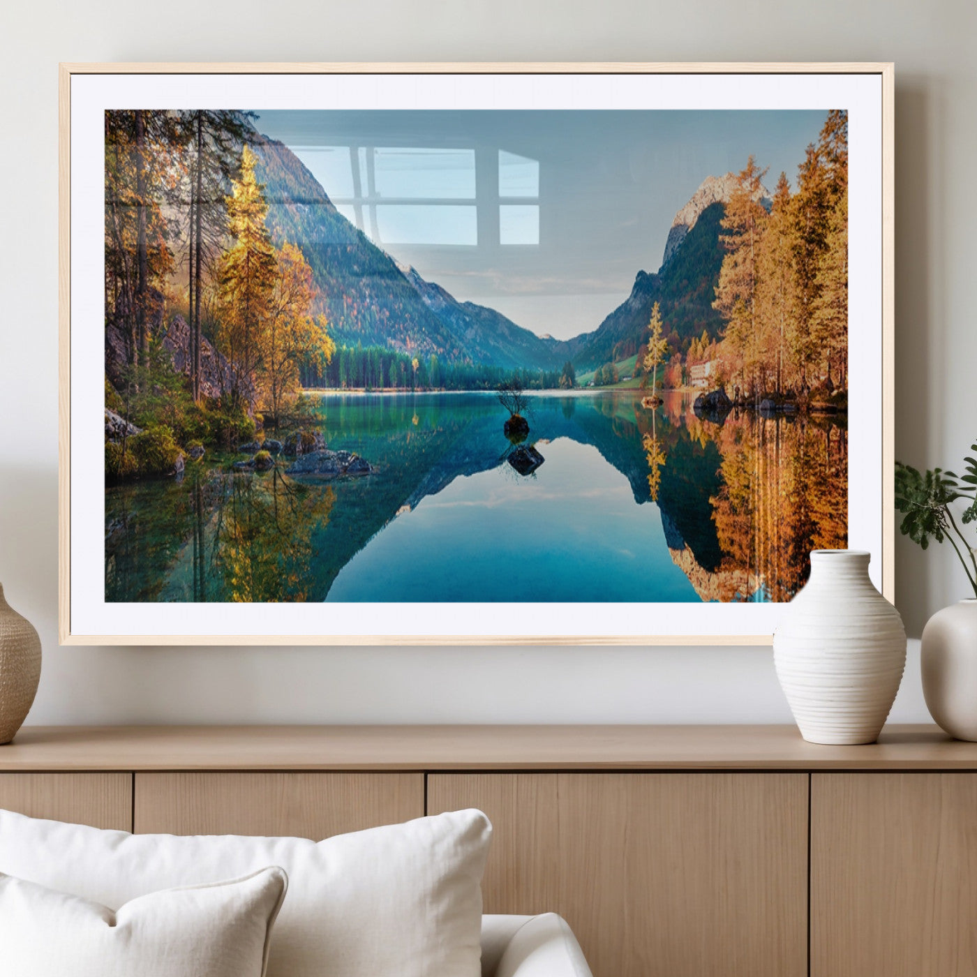 32962-MGV-CV-36X24-Mountain Lake Wall Art – Tranquil Autumn Landscape Canvas Print, Nature Reflection Decor for Living Room, Bedroom, Office or Cabin