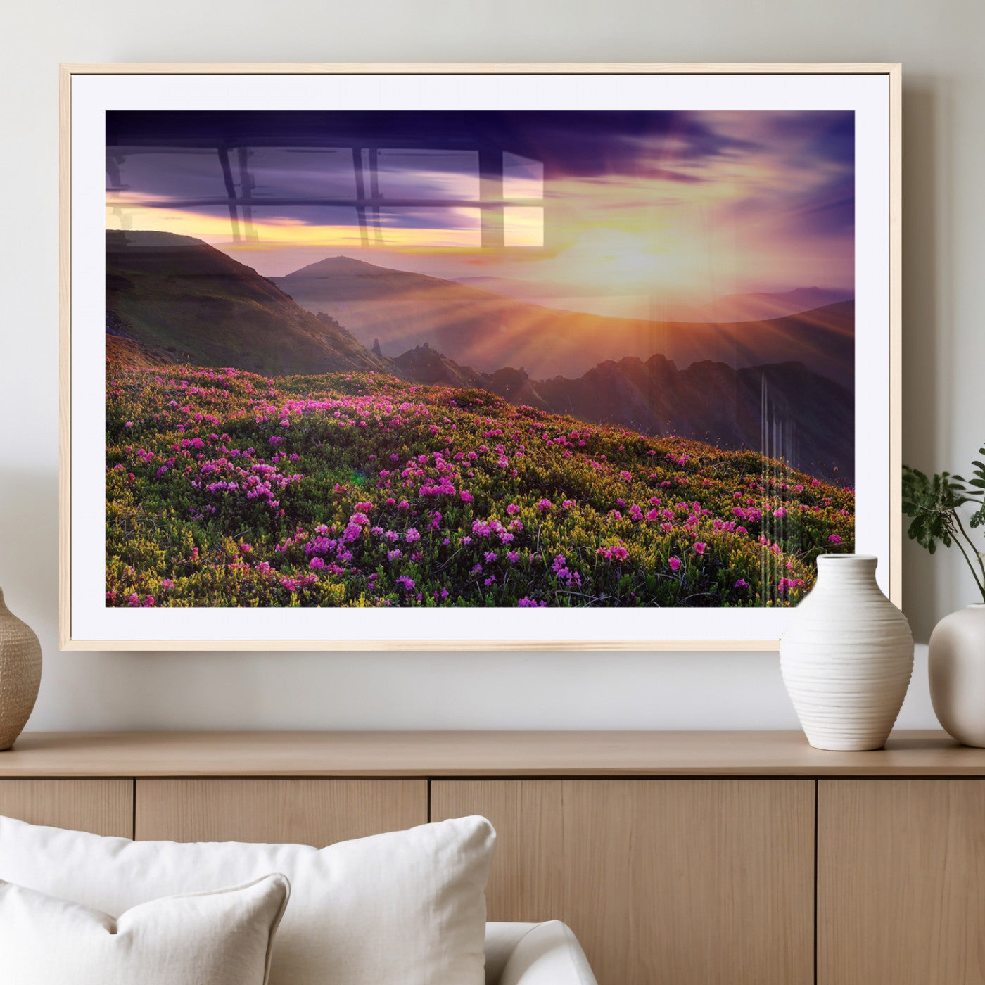 49741-MGC-FP-36x24_Natural-Mountain Sunrise Wall Art – Vibrant Floral Landscape Canvas Print, Nature Home Decor for Living Room, Bedroom Office or Cabin