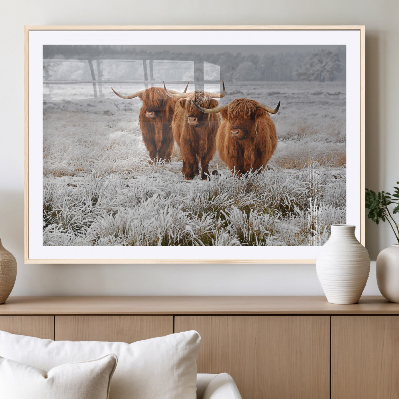 10396-MGV-CV-36X24-Highland Cattle Wall Art – Rustic Winter Landscape Canvas Print, Farmhouse Decor for Living Room, Office, Cabin or Country Home
