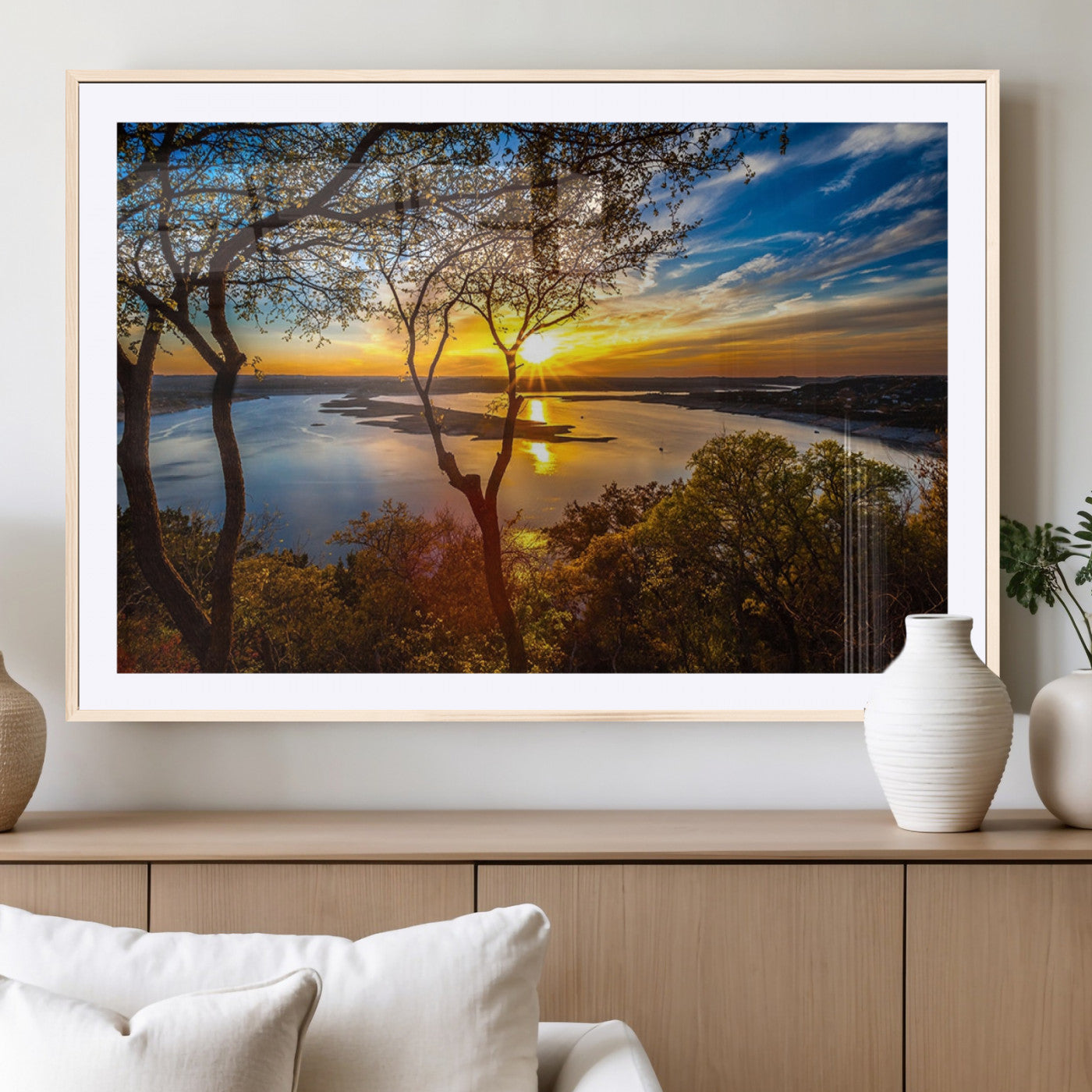 71863-MGV-CV-36X24-Lake Sunset Wall Art – Scenic Nature Canvas Print with Trees and Golden Sky, Serene Landscape Decor for Living Room, Bedroom or