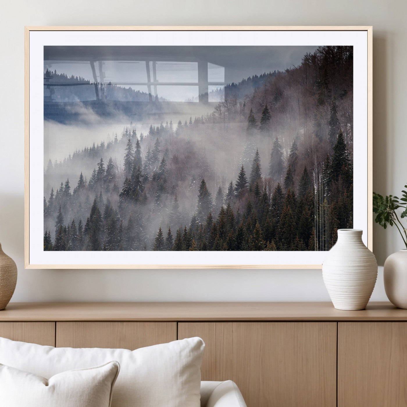 18459-MGV-CV-36X24-Misty Pine Forest Wall Art – Serene Mountain Landscape Canvas Print, Tranquil Nature Artwork for Living Room, Bedroom, Cabin or