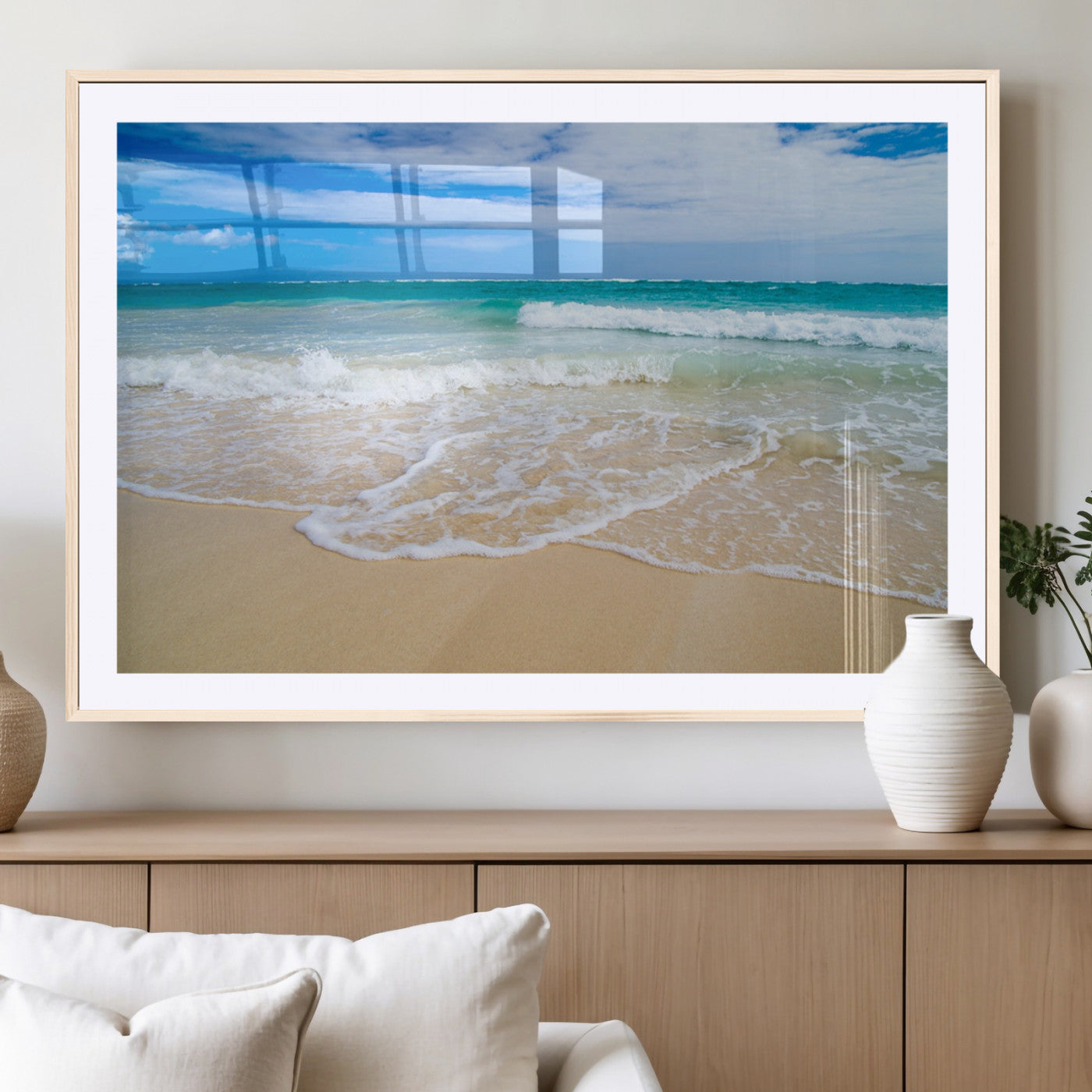 20660-MGC-FP-36x24_Natural-Ocean Wave Beach Wall Art – Serene Blue Sea and Sandy Shore Canvas Print, Coastal Landscape Photography Decor for Living Room or