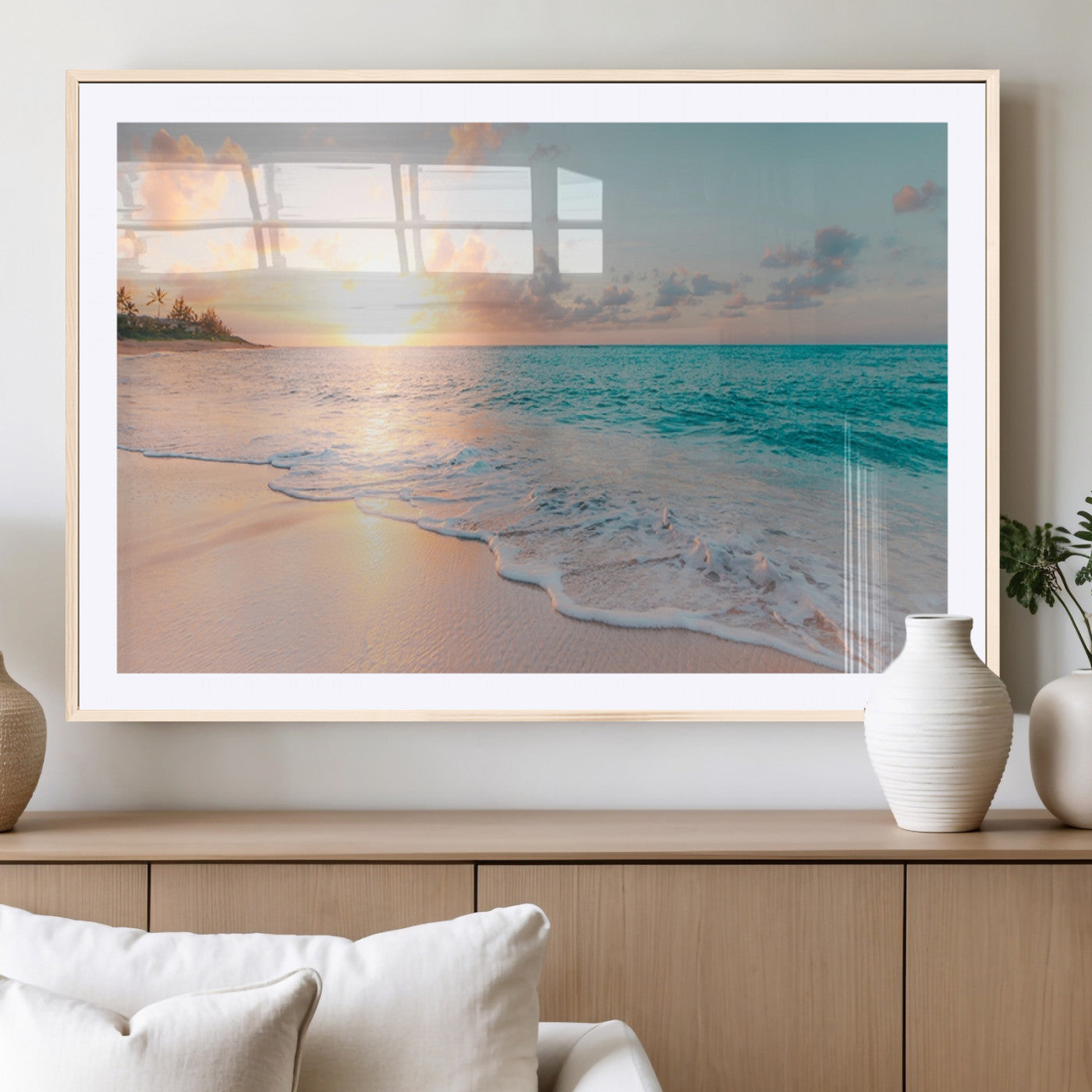89767-MGV-CV-36X24-Ocean Sunset Wall Art – Serene Beach Canvas Print with Pastel Sky and Waves, Coastal Seascape Artwork for Bedroom, Living Room, or