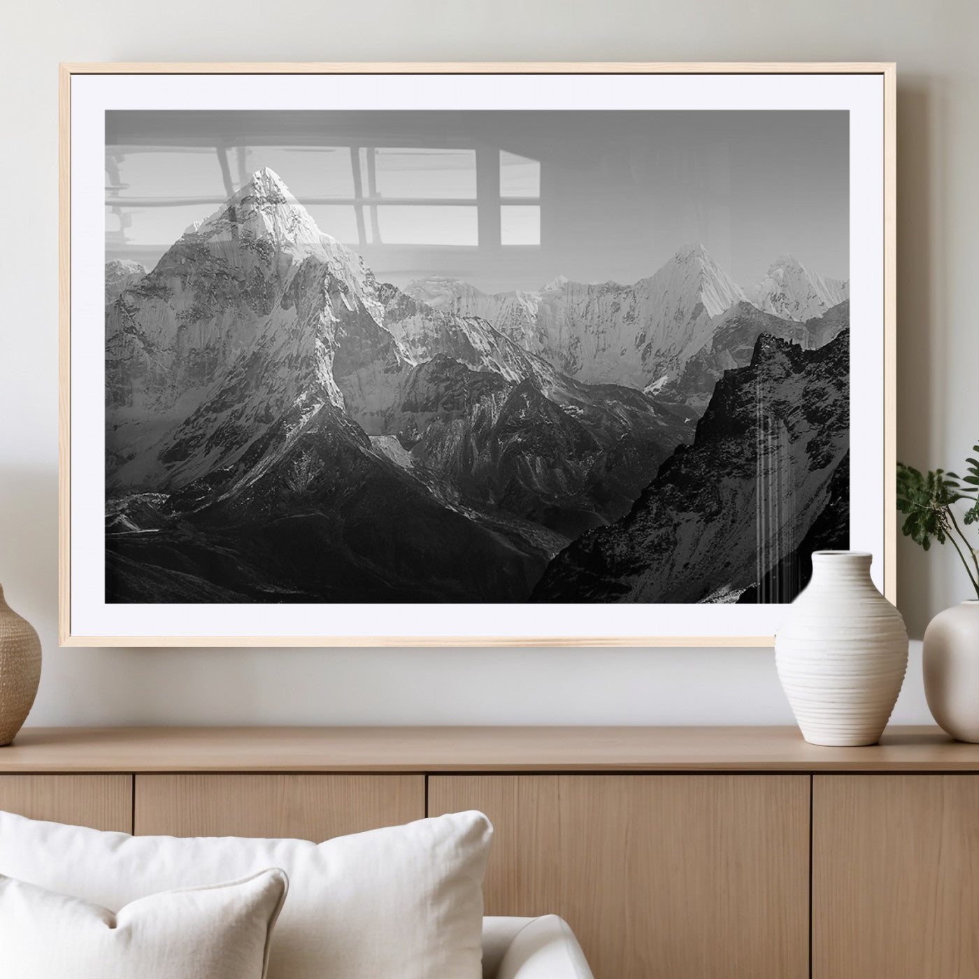 10775-MGC-FP-36x24_Natural-Snow Capped Mountain Wall Art – Black and White Canvas Print of Majestic Peaks, Nature Landscape Photography for Office, Bedroom,