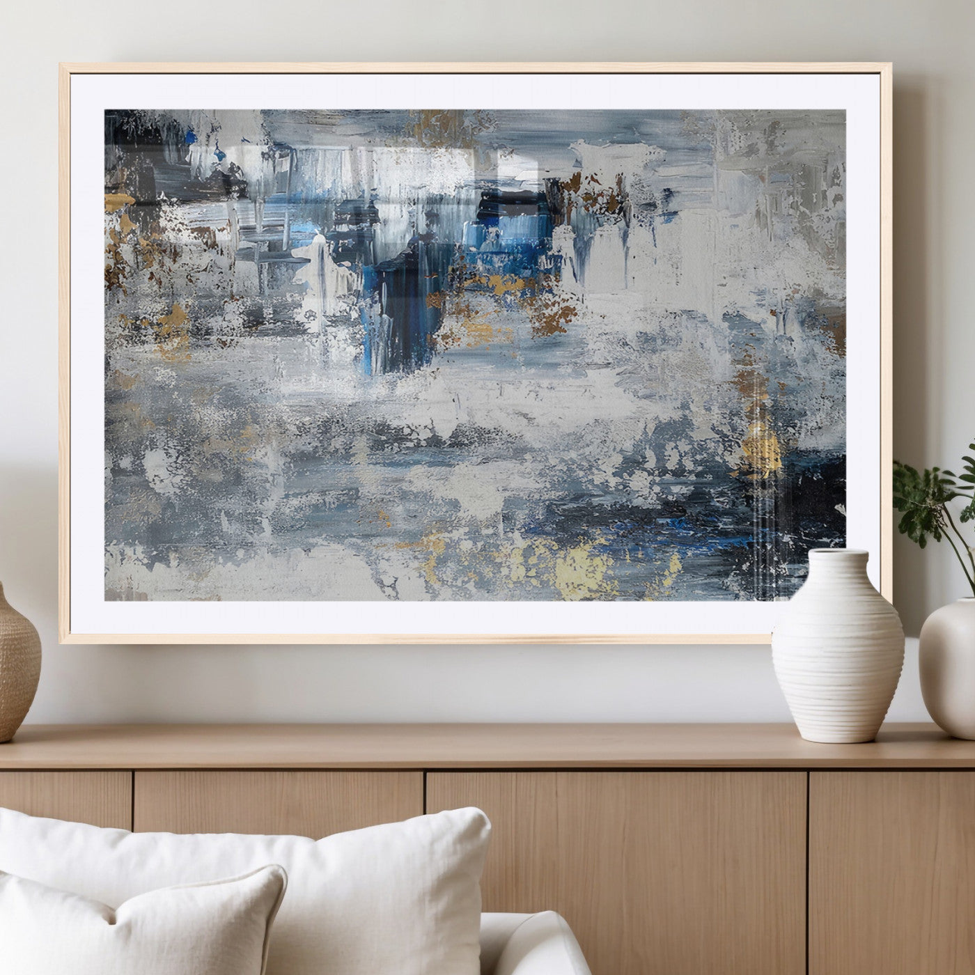 59716-MGC-FP-36x24_Natural-Abstract Blue and Gold Wall Art – Modern Textured Canvas Print, Contemporary Painting for Living Room, Bedroom, or Office Decor
