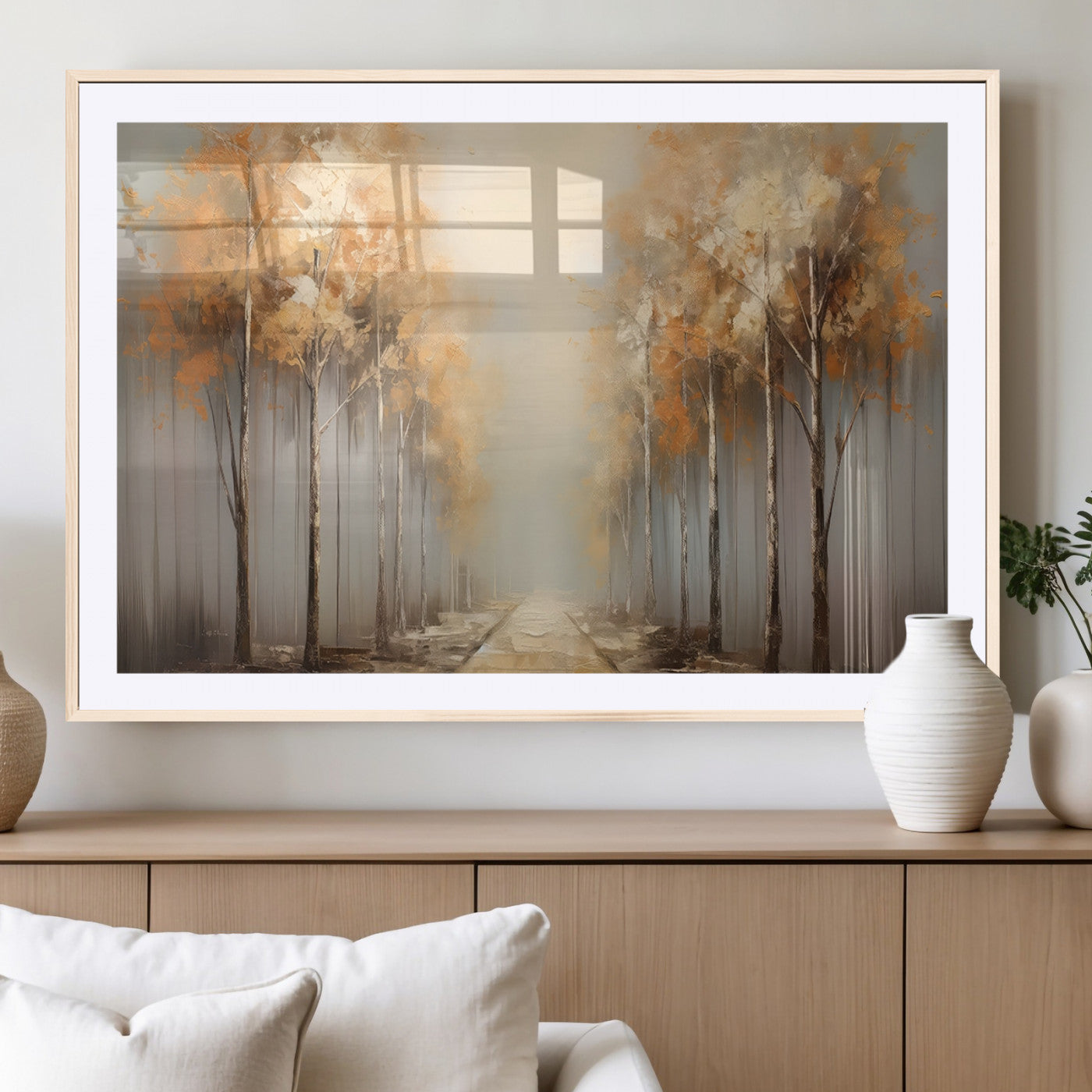 95004-MGV-CV-36X24-Autumn Forest Path Wall Art – Hand Painted Canvas Print with Golden Trees, Modern Nature Landscape Decor for Living Room, Bedroom