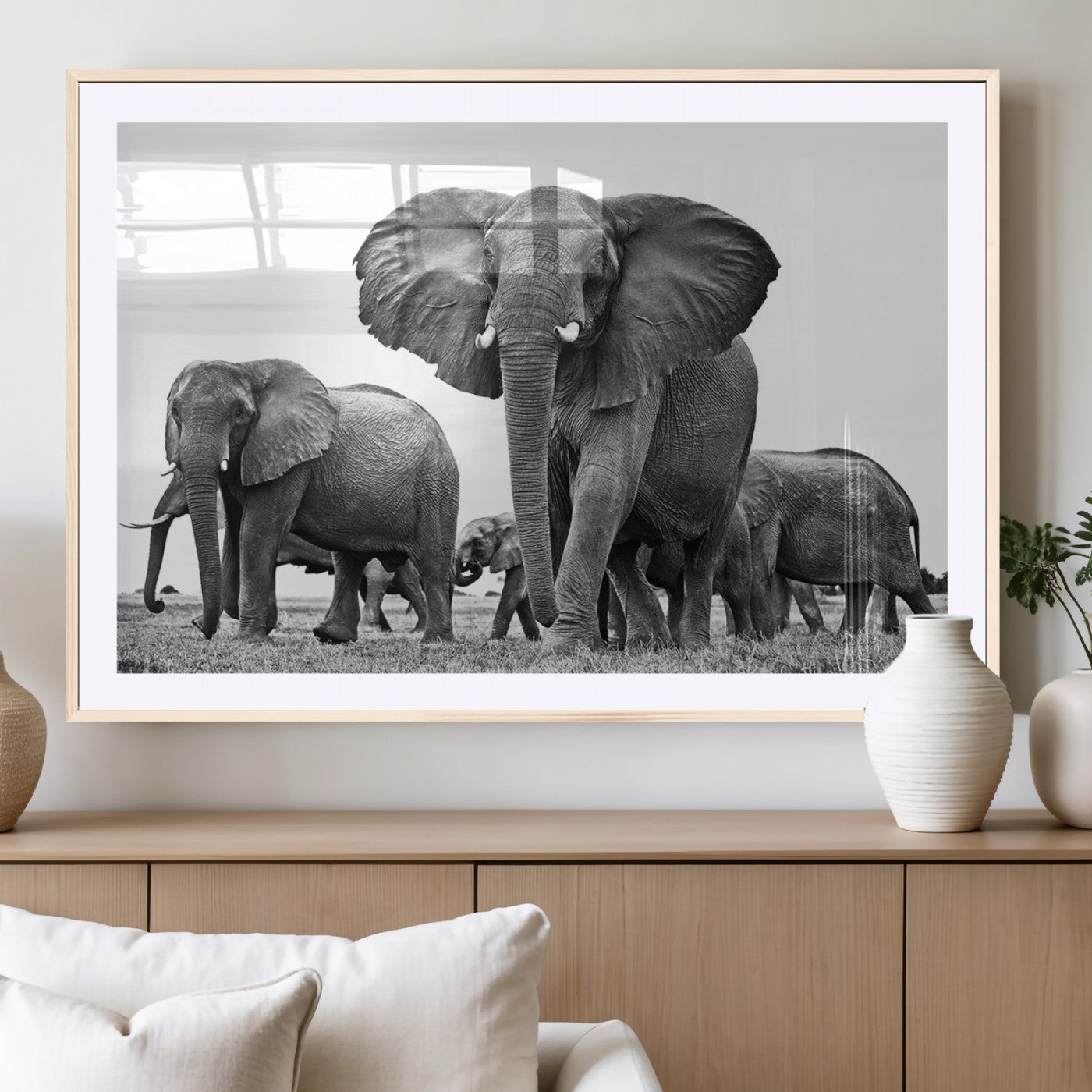 91685-MGV-CV-36X24-Elephant Herd Wall Art – Black and White Safari Canvas Print, African Wildlife Photography Decor for Living Room, Office or