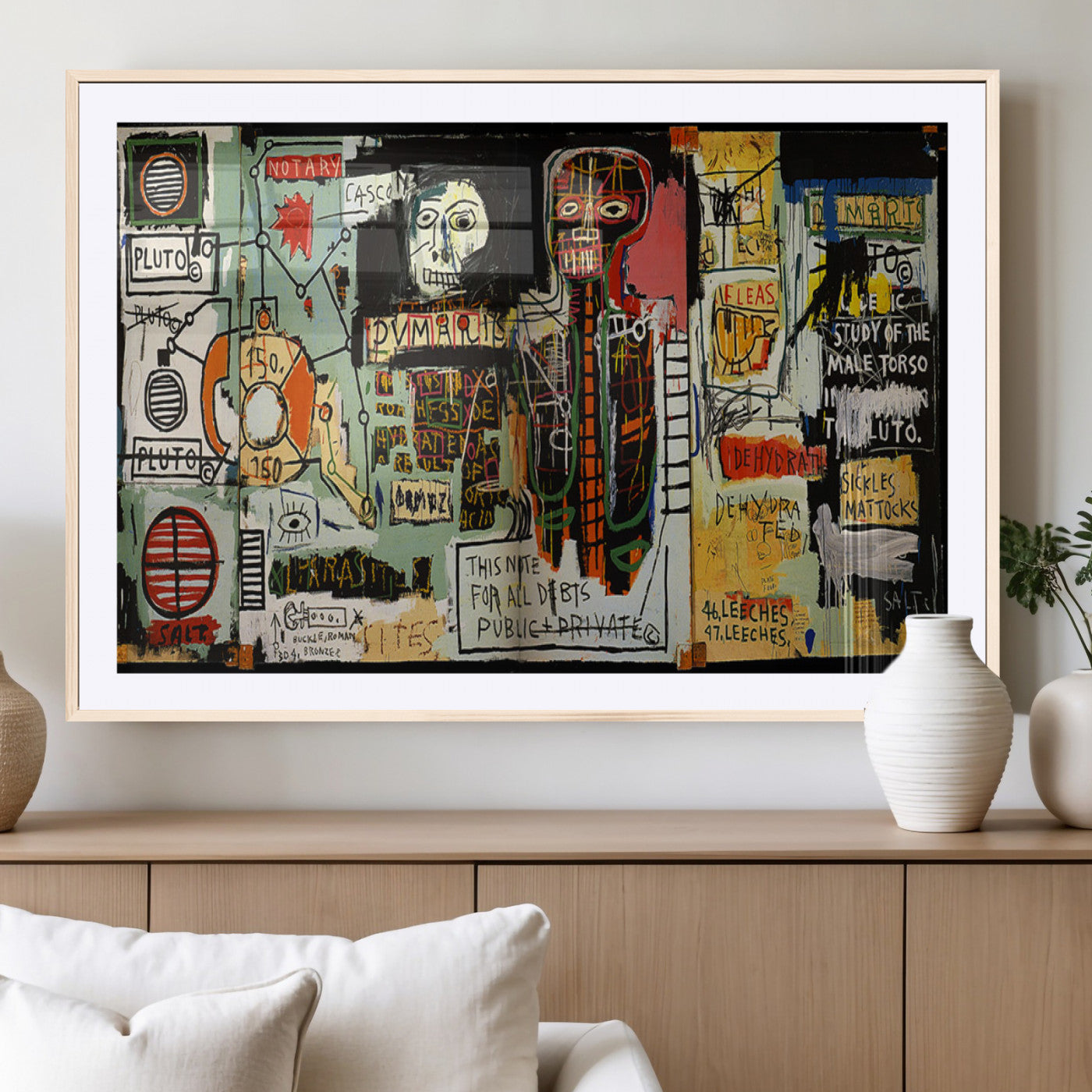 91303-MGC-FP-36x24_Natural-Abstract Graffiti Wall Art – Bold Urban Canvas Print Colorful Skeleton Figures Mixed Media Style, Contemporary Street Decor for