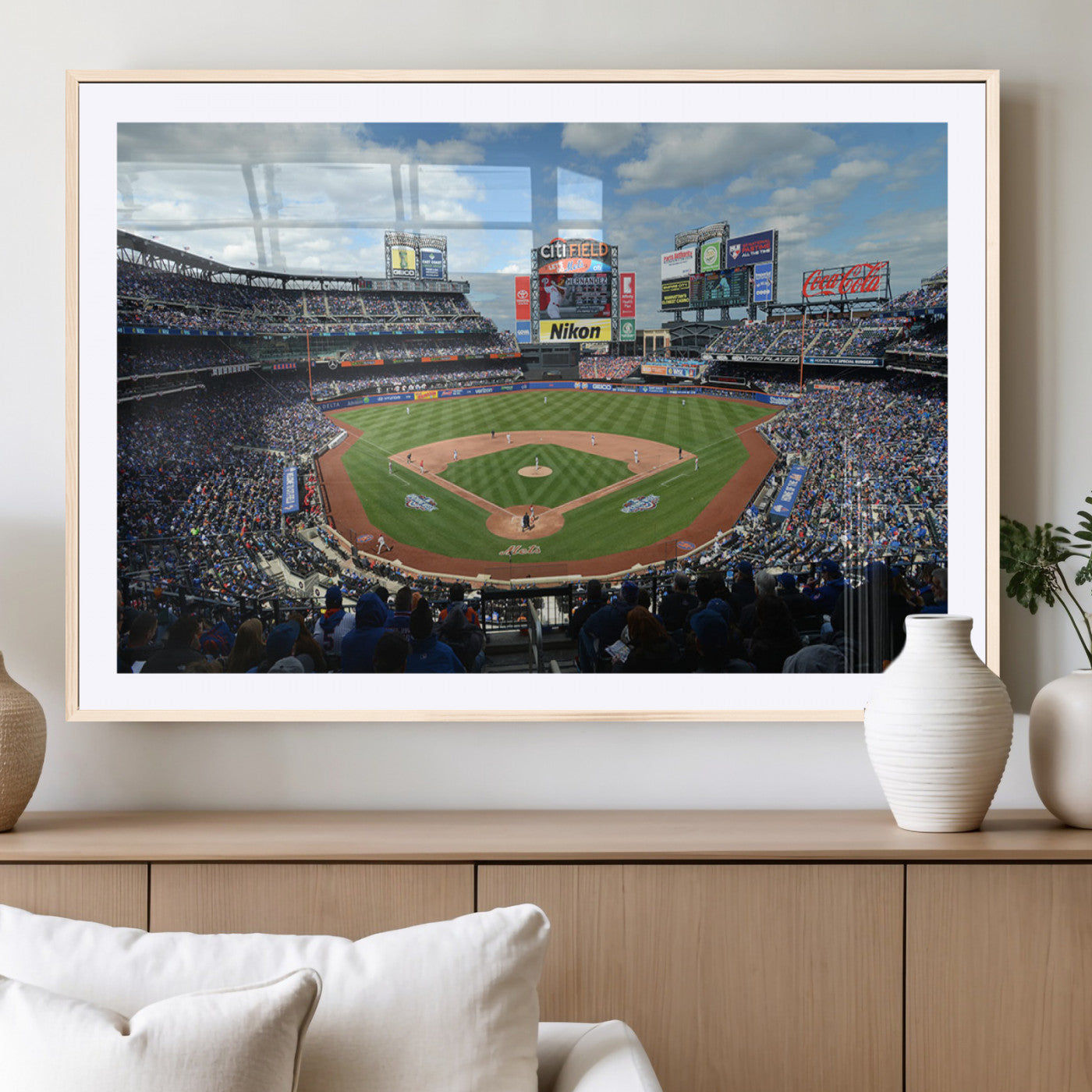 22910-MGV-CV-36X24-City Field Stadium Wall Art Canvas Print, Framed New York Stadium Art Picture Print, City Field Perfect Sport Room Decor Artwork