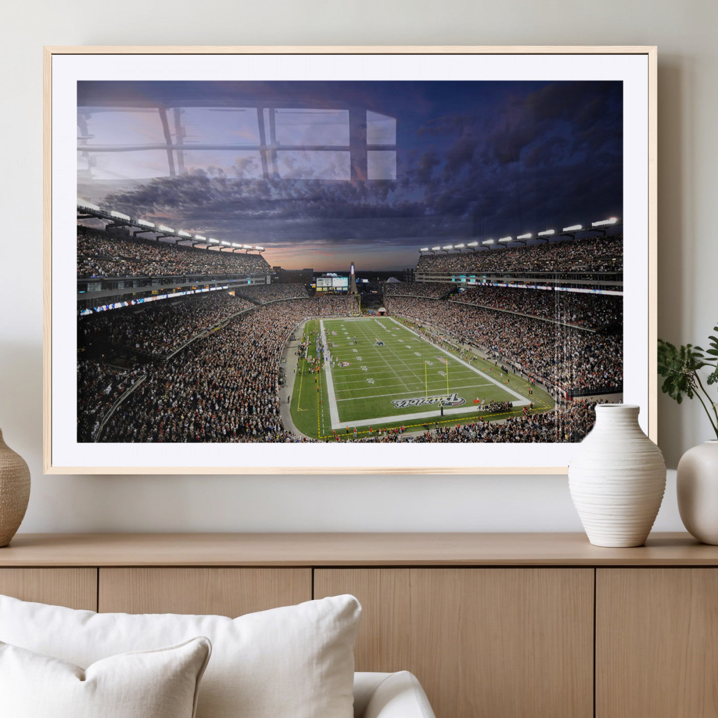 52712-MGC-FP-36x24_Natural-Gillette Stadium Field Wall Art Canvas Print, Framed Massachusetts Stadium Art Picture Print, Gillette Stadium Perfect Sport Room