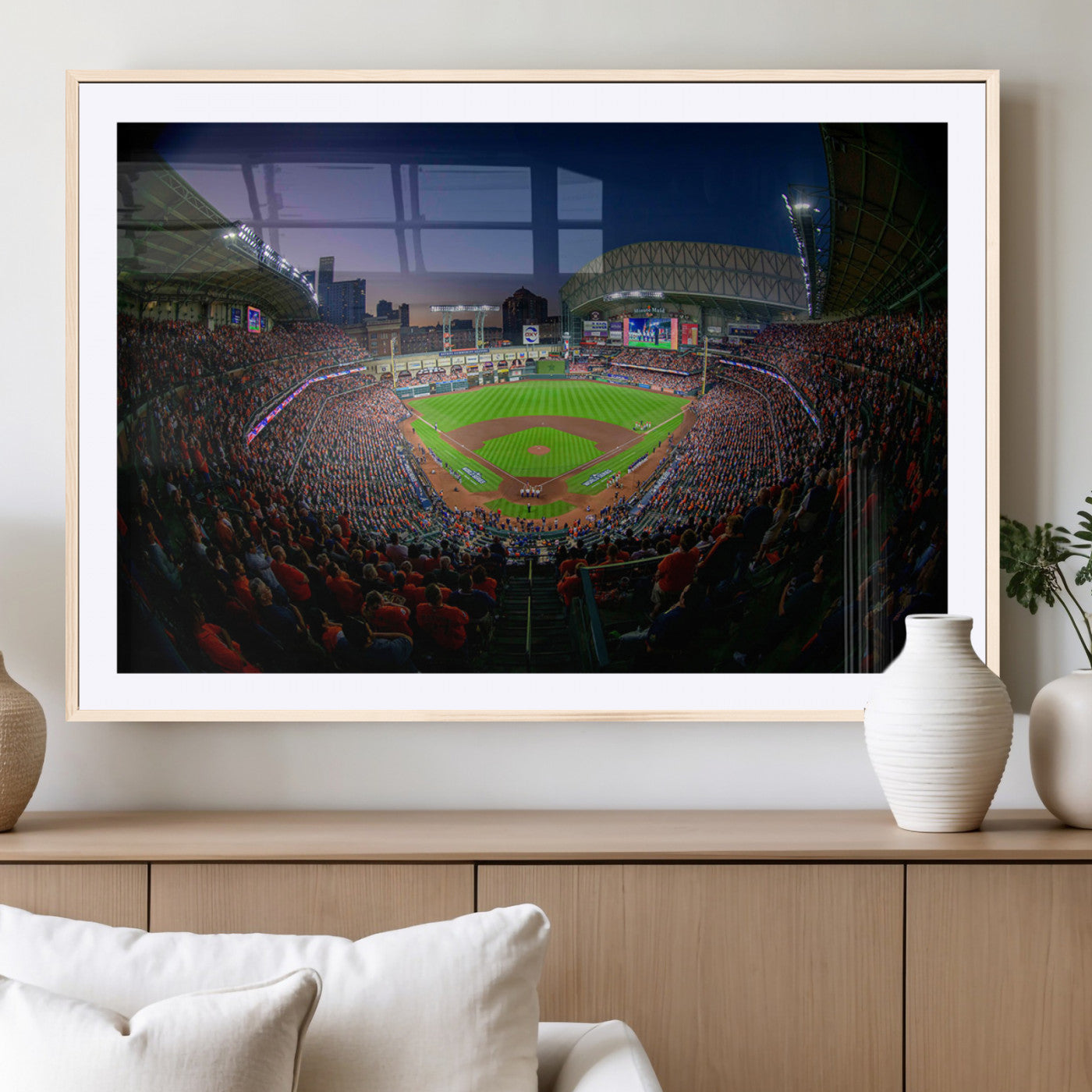 44322-MGC-FP-36x24_Natural-Minute Maid Park Wall Art Canvas Print, Framed Houston Astros Stadium Art Picture Print, Houston Astros Field Perfect Sports Room