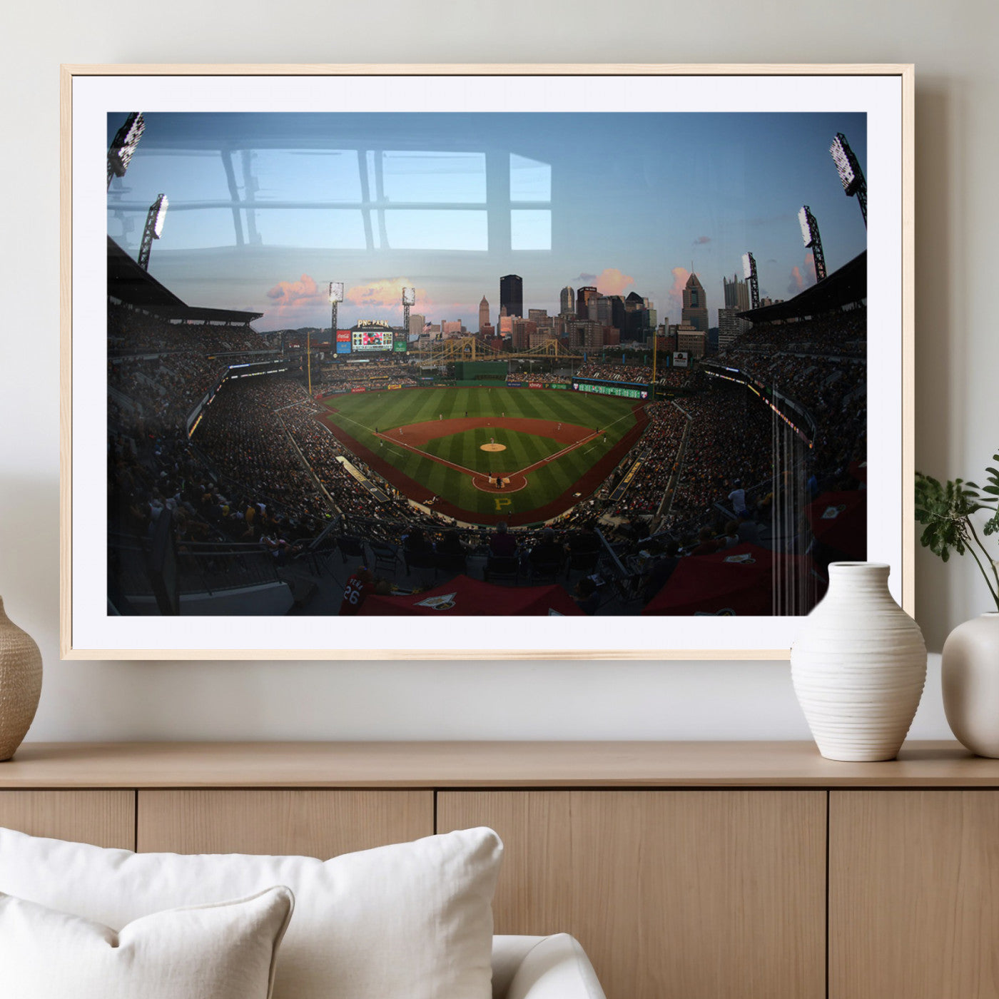 67670-MGC-FP-36x24_Natural-PNC Park Stadium Wall Art Canvas Print, Framed Pittsburgh Pirates Stadium Art Picture Print, PNC Park Field Perfect Sport Room