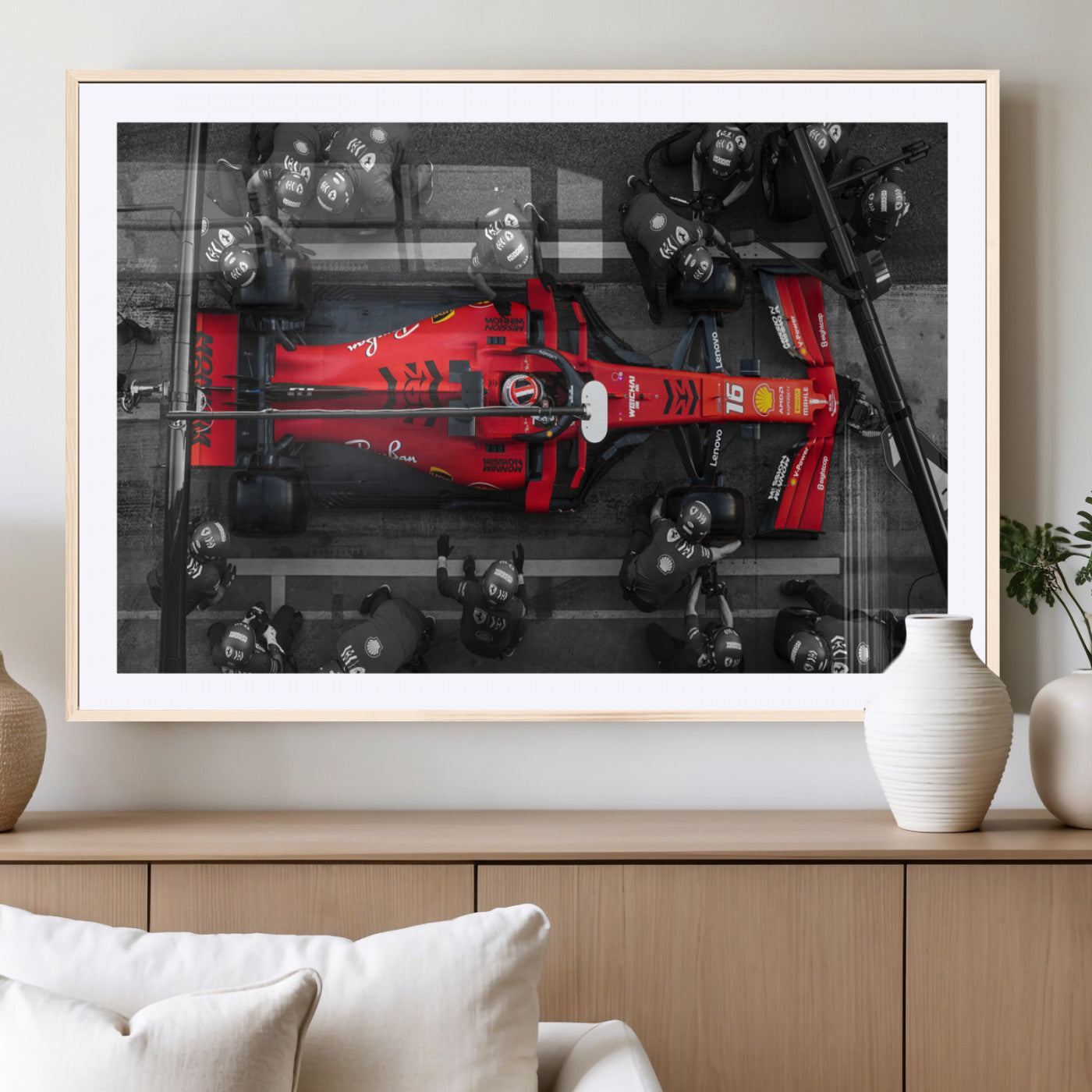 99356-MGV-CV-36X24-Ferrari Pit Stop Wall Art – Formula 1 Racing Car Canvas Print, Red Speed Machine Motorsport Decor for Office, Garage, Man Cave or