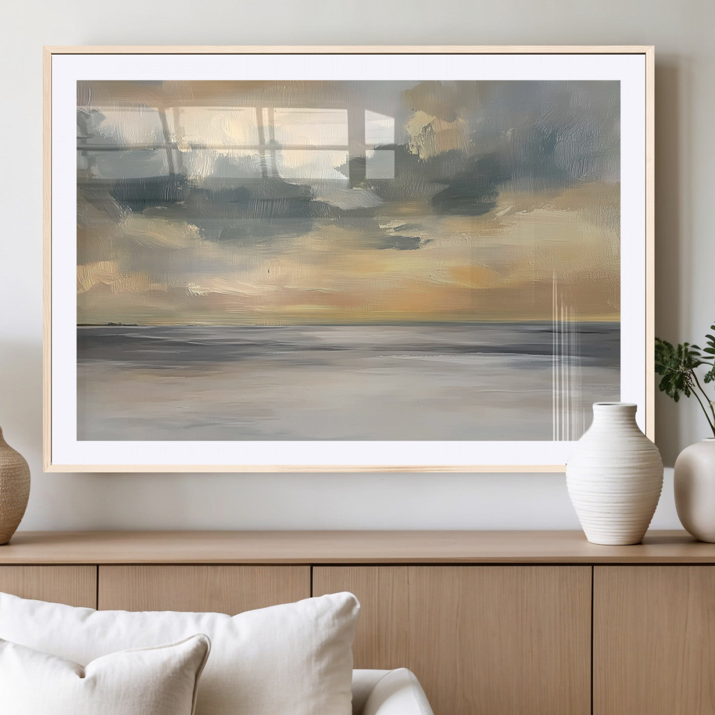 45544-MGC-FP-36x24_Natural-Ocean Sunset Wall Art – Serene Seascape Canvas Print with Golden Sky and Calm Water, Coastal Beach Artwork for Living Room,