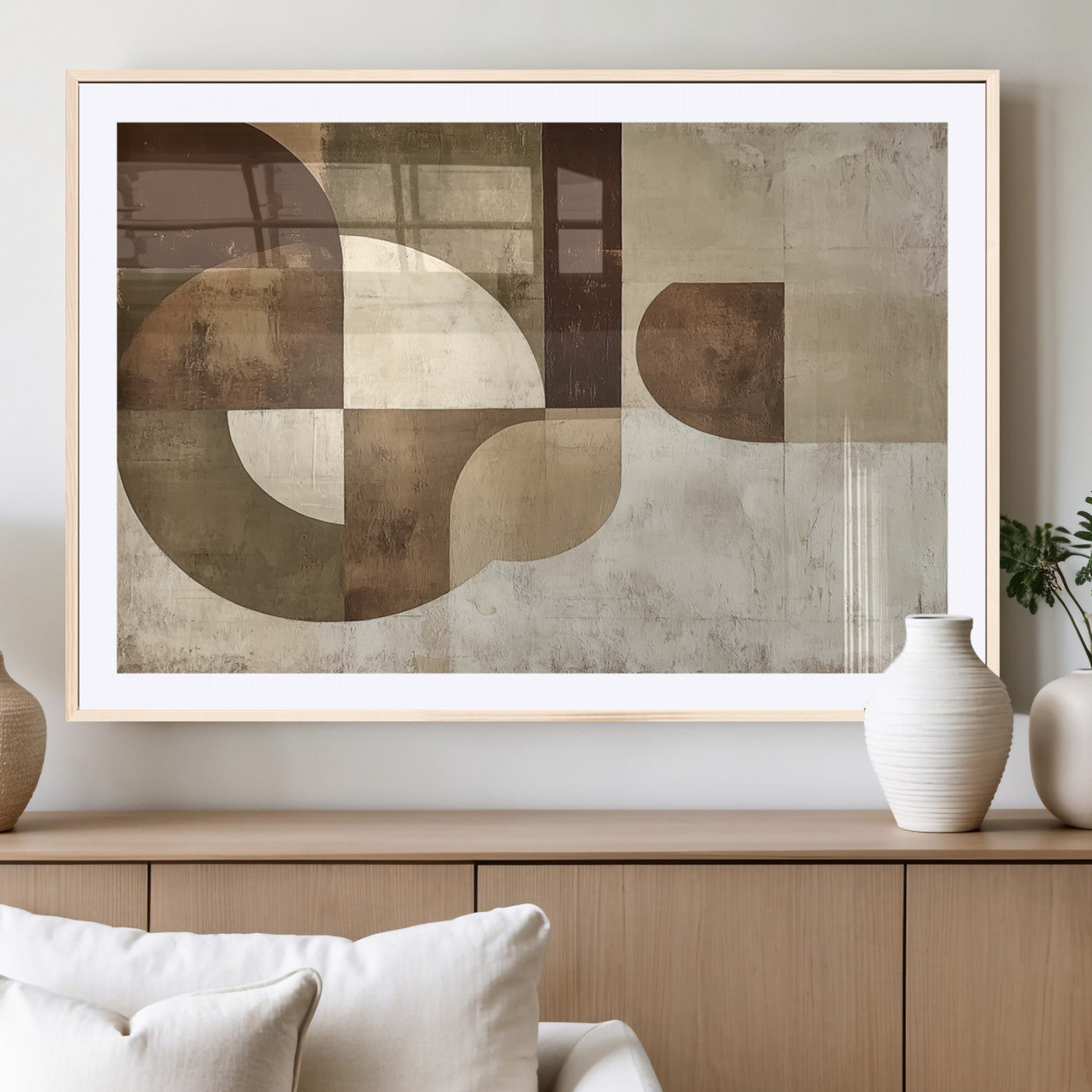 59767-MGV-CV-36X24-Abstract Geometric Shapes Wall Art – Modern Minimalist Canvas Print, Neutral Brown Beige Tan Artwork for Living Room, Bedroom,