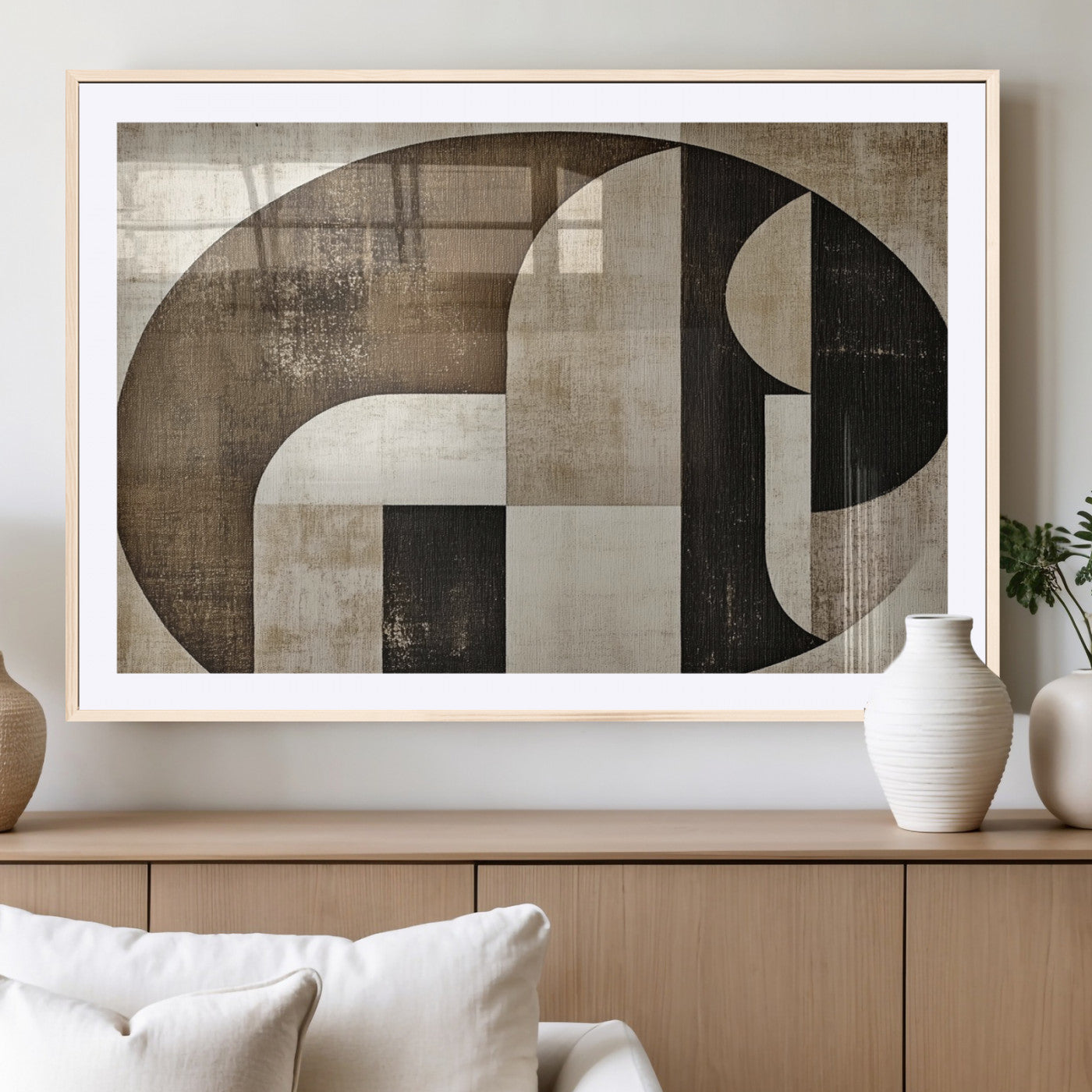 44796-MGC-FP-36x24_Natural-Wabi Sabi Wall Art Canvas Print, Framed Geometric Minimalist Art Picture Print, Modern Abstract Perfect Modern Abstract Decor