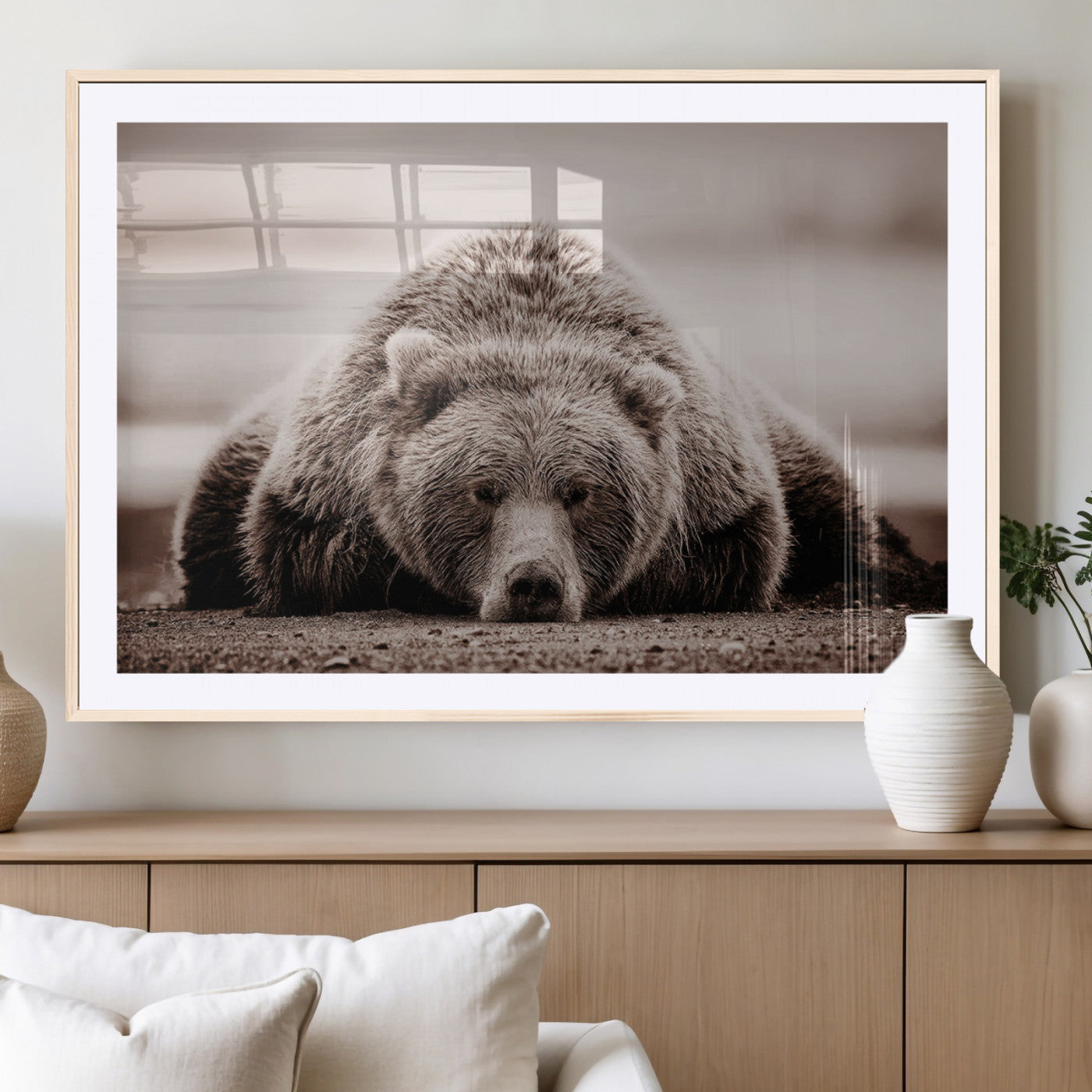 20611-MGC-FP-36x24_Natural-Grizzly Bear Wall Art – Majestic Wildlife Sepia Canvas Print, Rustic Nature Animal Artwork for Cabin, Lodge, Living Room, Bedroom,