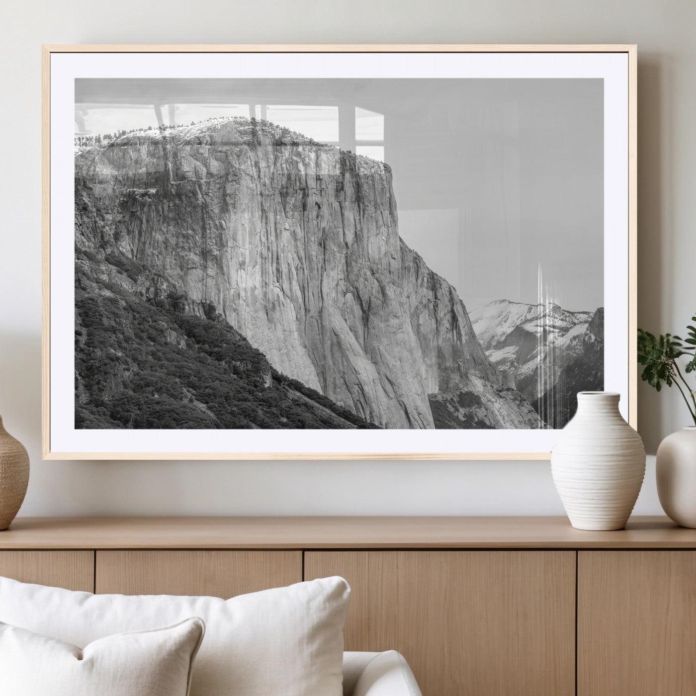 39393420-MGV-CV-36X24-El Capitan Wall Art Canvas Print, Framed Yosemite Cliff Art Picture Print, Monochrome Mountain Perfect Monochrome Sierra Decor