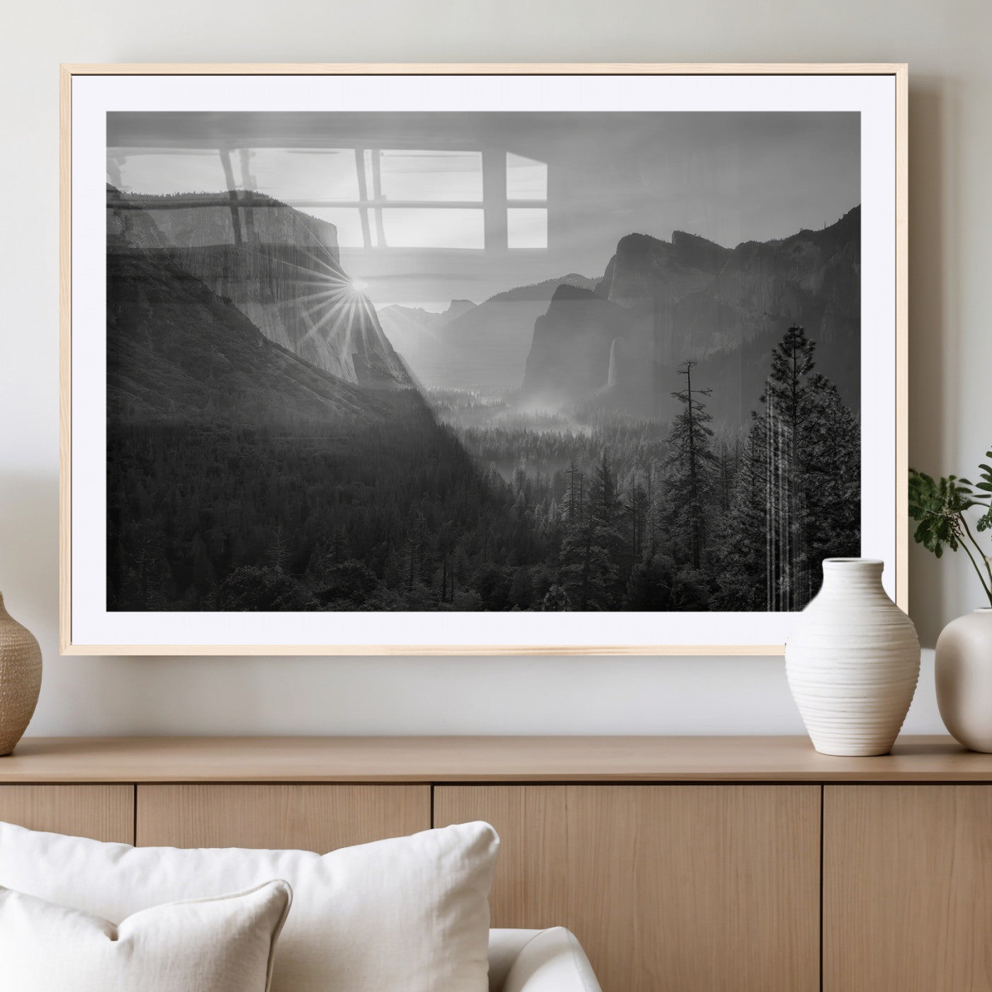 39278955-MGC-FP-36x24_Natural-Yosemite Valley Wall Art Canvas Print, Framed El Capitan Art Picture Print, Misty Mountain Perfect Modern Rustic Decor Artwork