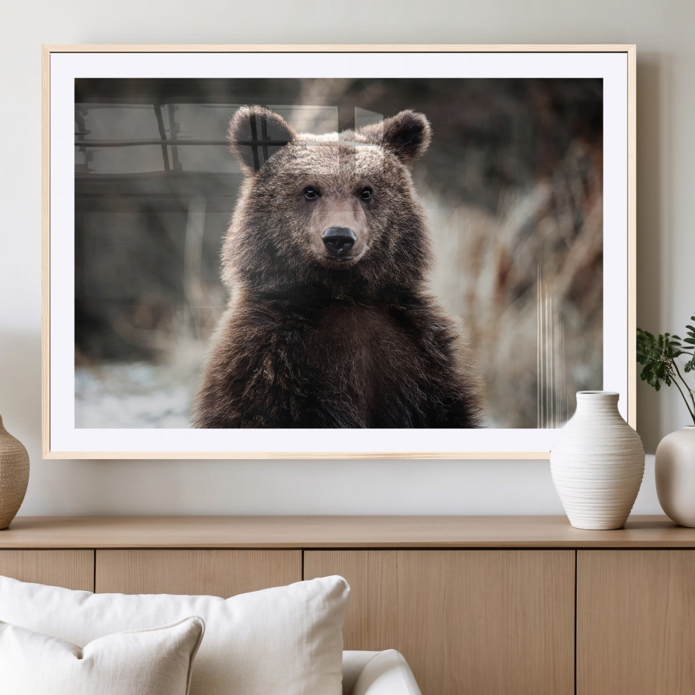 47112103-MGV-CV-36X24-Brown Bear Wall Art Canvas Print, Framed Forest Wildlife Art Picture Print, Woodland Bear Perfect Rustic Cabin Decor Artwork