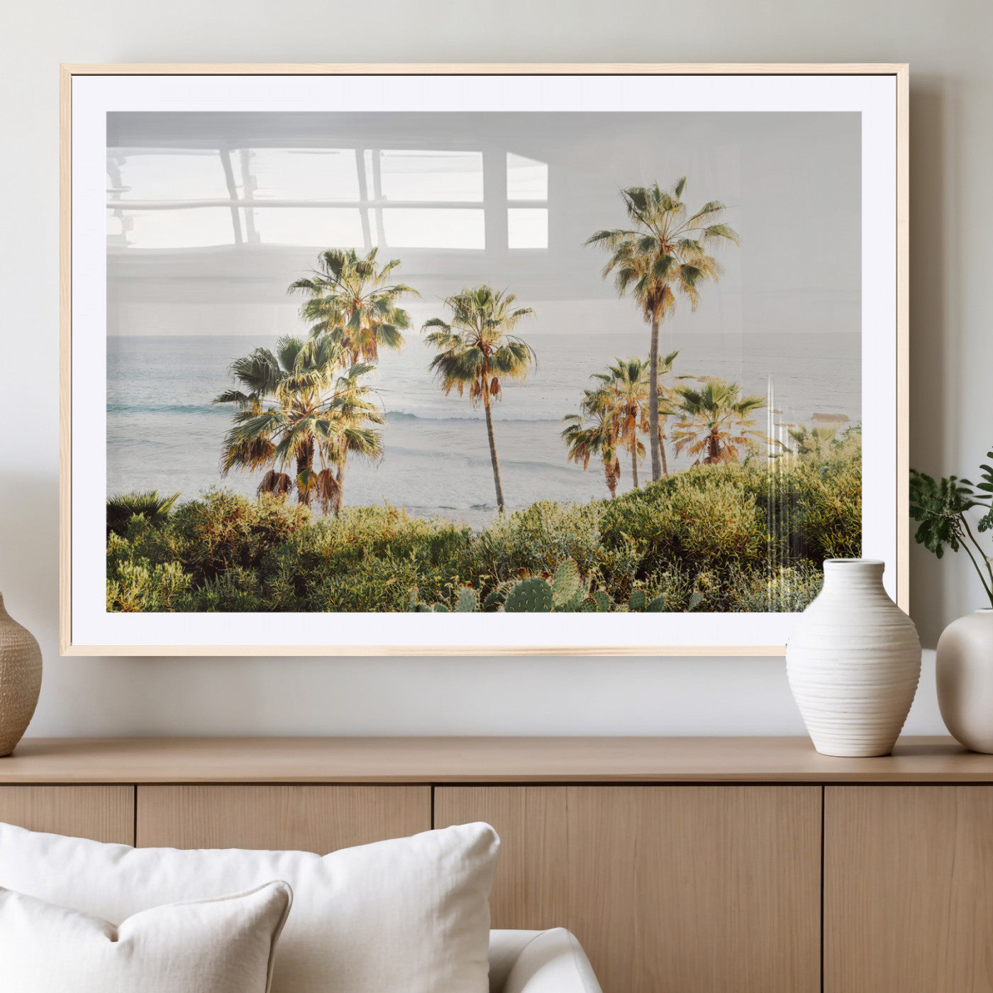 94707294-MGV-CV-36X24-California Coast Wall Art Canvas Print, Framed Palm Trees Art Picture Print, Coastal Landscape Perfect Coastal Minimalist Decor