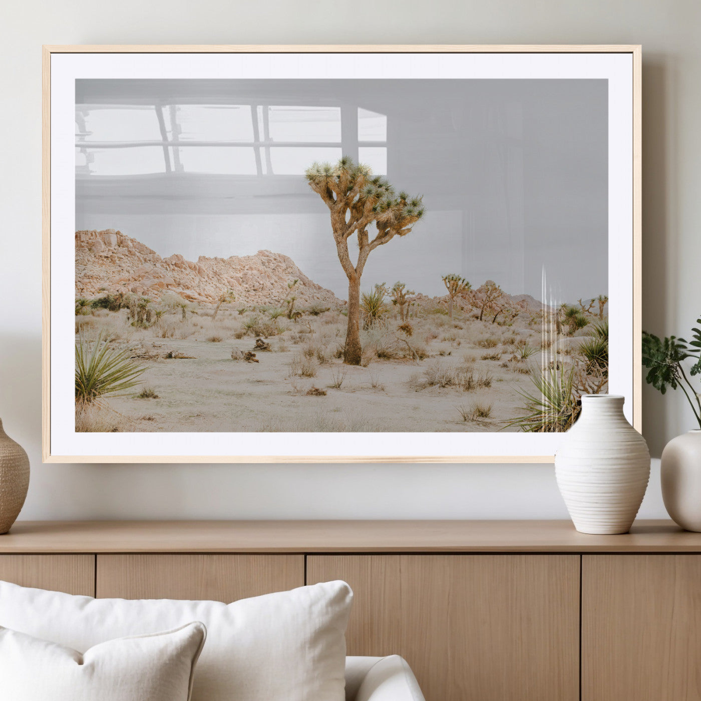 67109959-MGV-CV-36X24-Joshua Tree Wall Art Canvas Print, Framed Neutral Desert Art Picture Print, Earthy Landscape Perfect Neutral Boho Decor Artwork