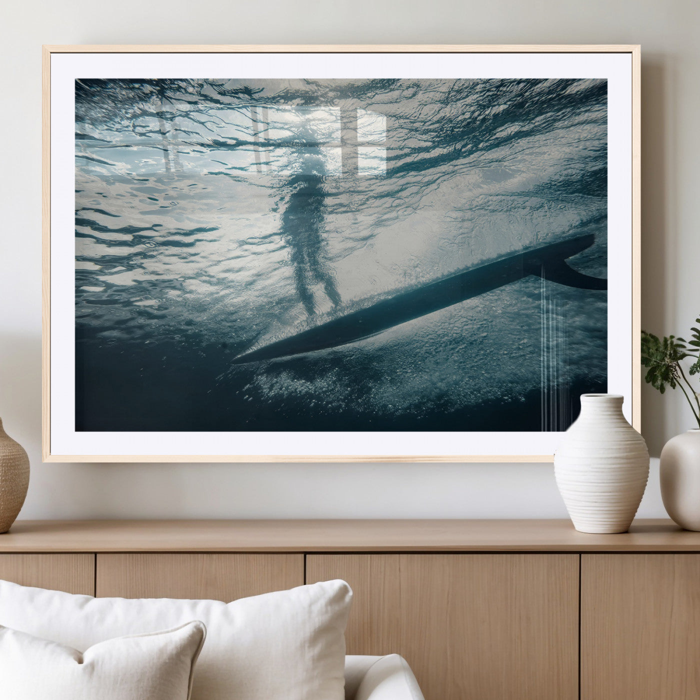 71192524-MGV-CV-36X24-Submerged Surf Wall Art Canvas Print, Framed Underwater Perspective Art Picture Print, Ocean Surf Perfect Coastal Adventure Decor
