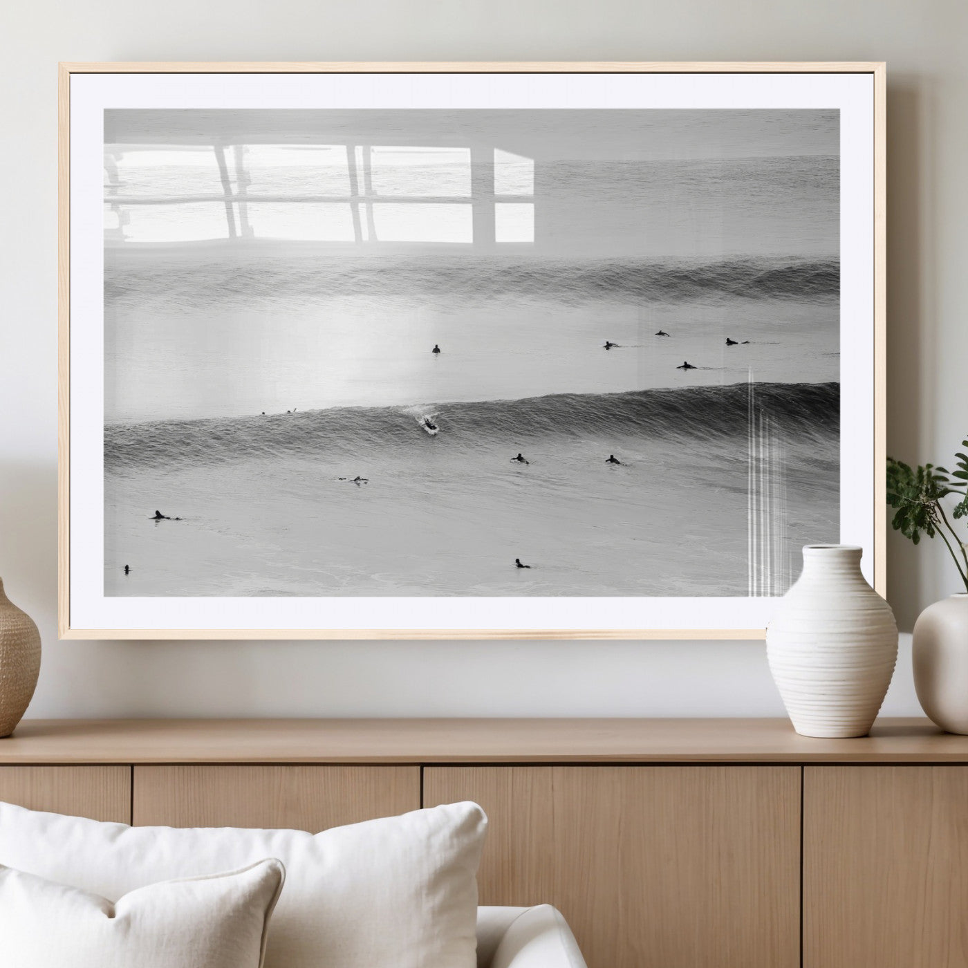 54291445-MGV-CV-36X24-Black White Ocean Wall Art Canvas Print, Framed Coastal Sport Art Picture Print, Ocean Culture Perfect Minimalist Coastal Decor