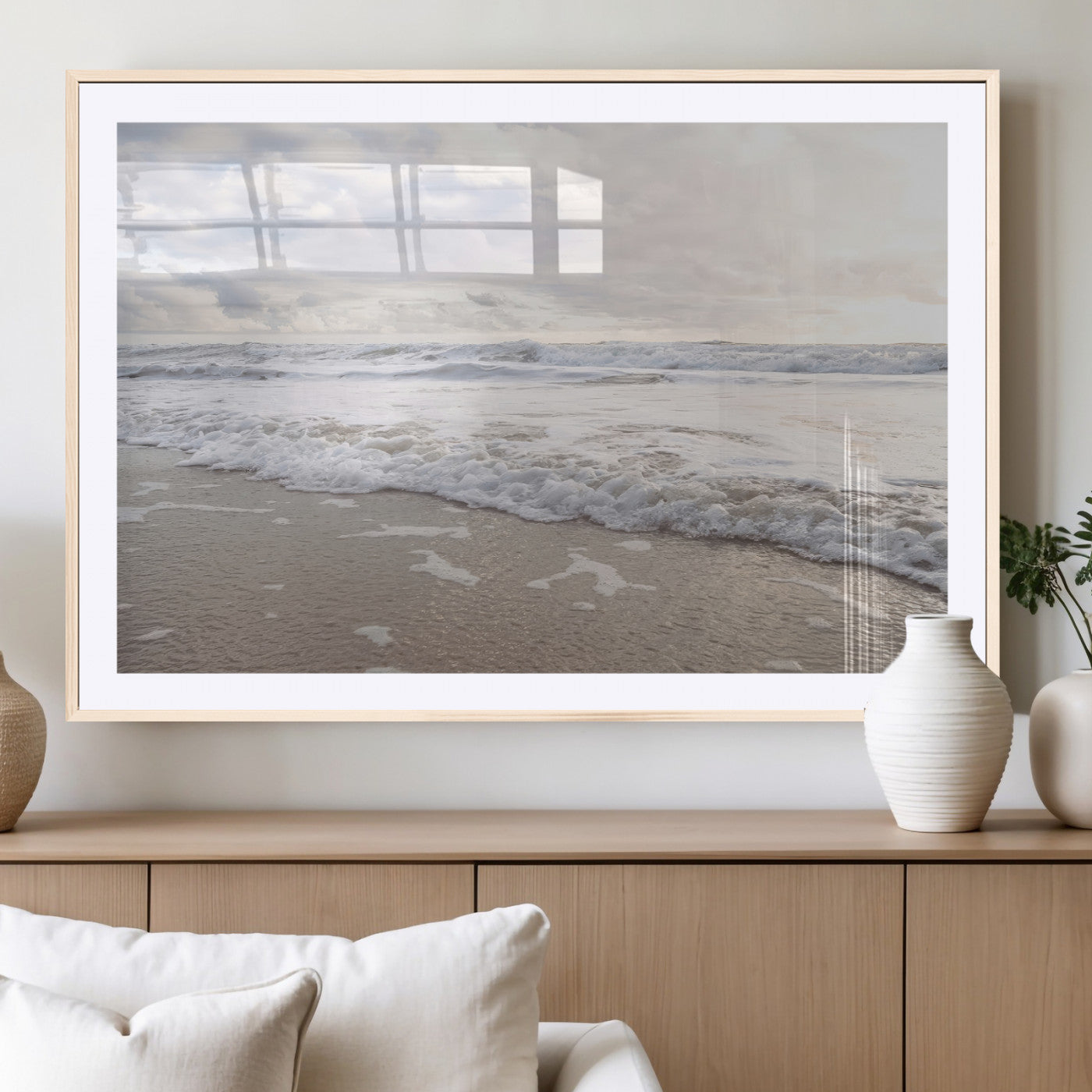 70596264-MGV-CV-36X24-Ocean Waves Wall Art Canvas Print, Framed Coastal Shoreline Art Picture Print, Sea Foam Perfect Coastal Minimalist Decor Artwork