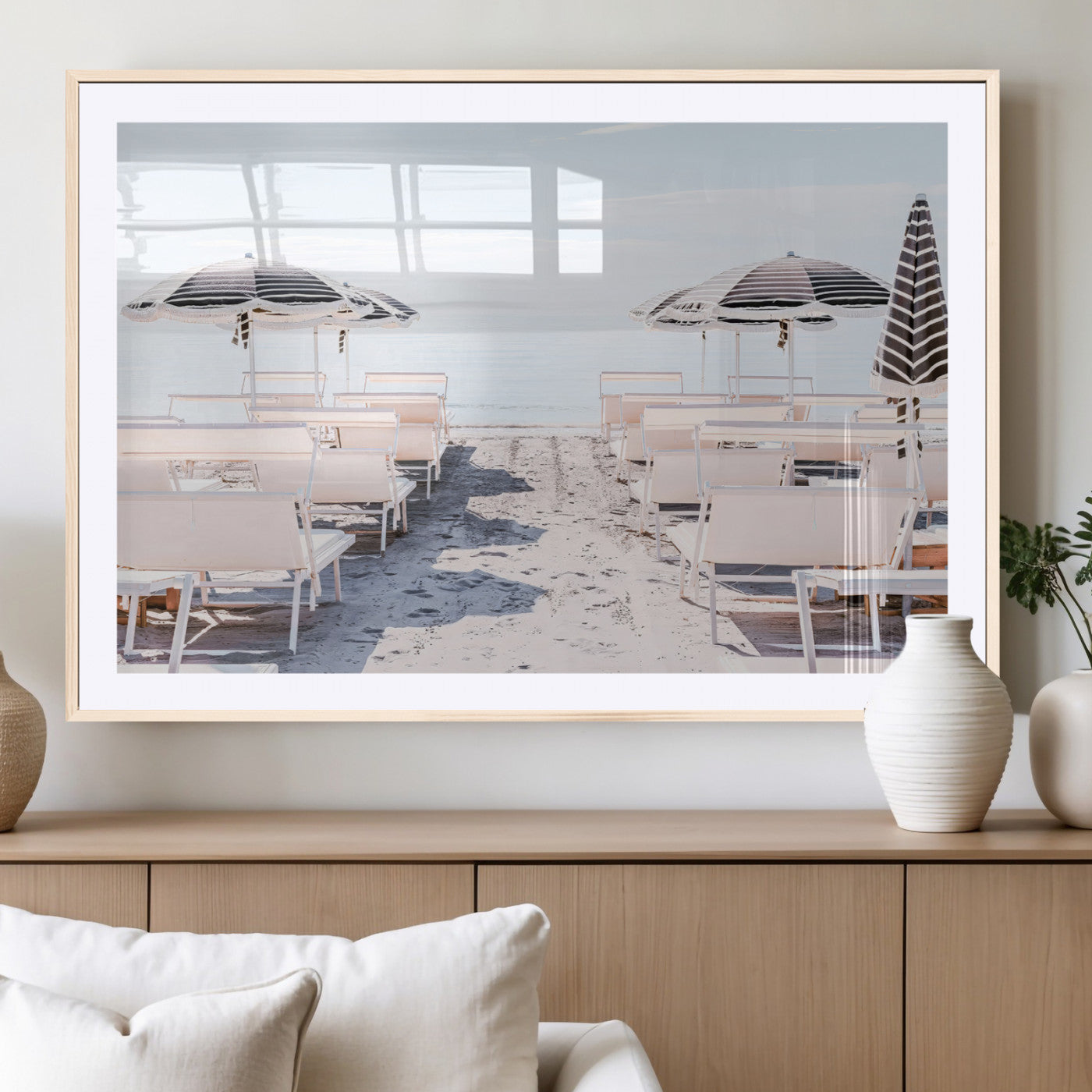 67623952-MGV-CV-36X24-Minimalist Beach Wall Art Canvas Print, Framed Pastel Sand Art Picture Print, Beach Aesthetic Perfect Coastal Minimalist Decor