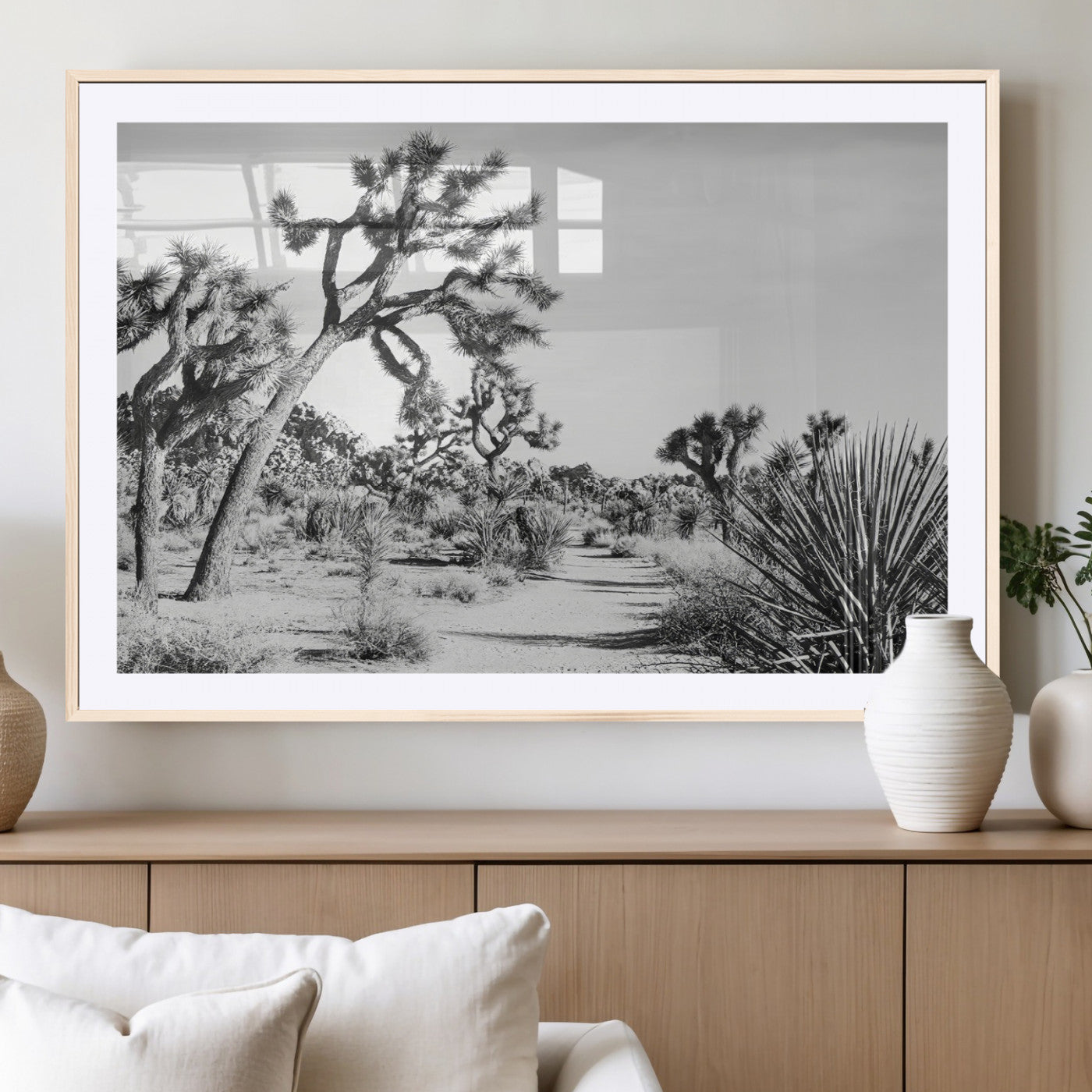 88164251-MGV-CV-36X24-Joshua Tree Wall Art Canvas Print, Framed Desert Path Art Picture Print, Monochrome Desert Perfect Minimalist Desert Decor Artwork