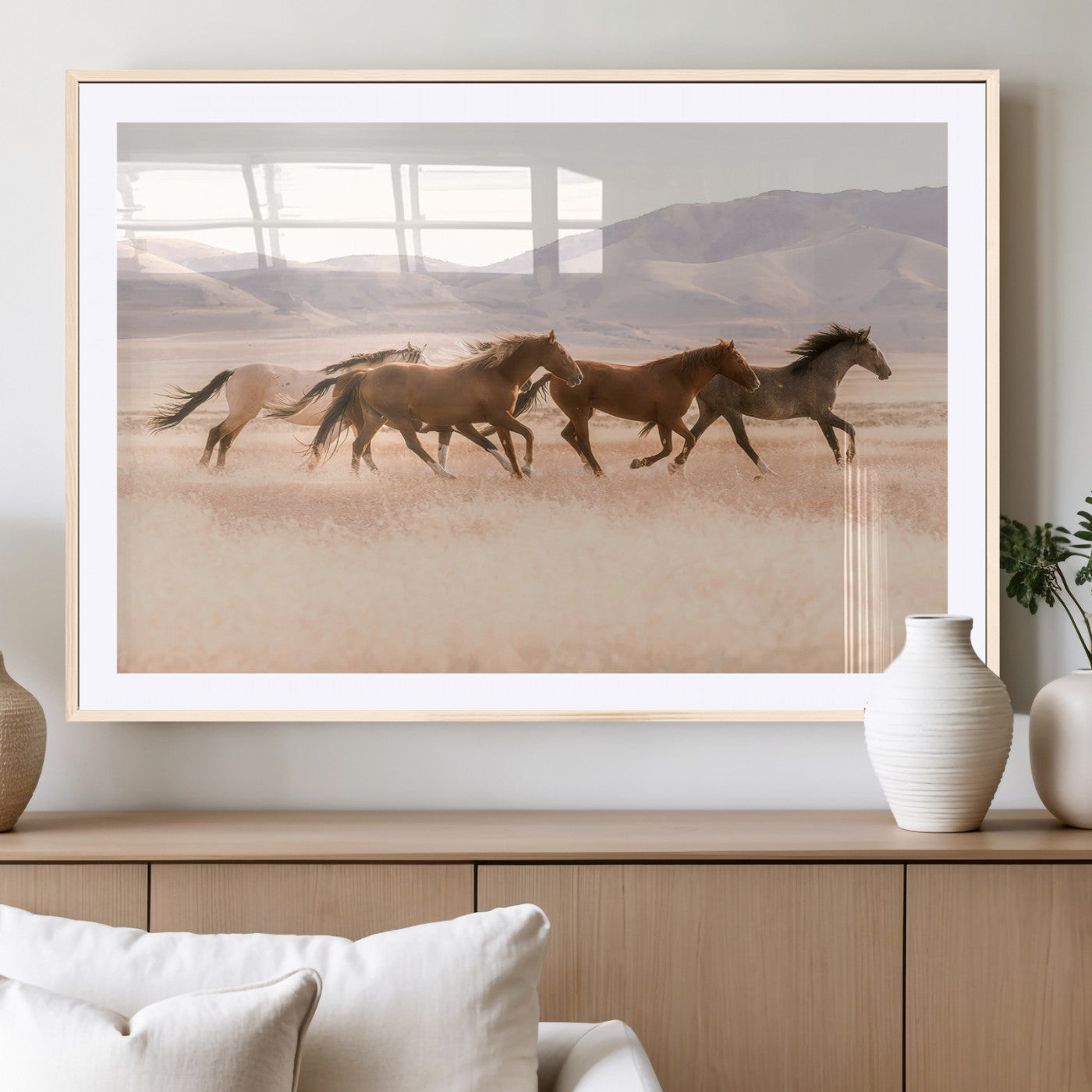 83644685-MGC-FP-36x24_Natural-Wild Horse Art Wall Art Canvas Print, Framed Rustic Western Art Picture Print, Desert Horse Scene Perfect Rustic Western Decor