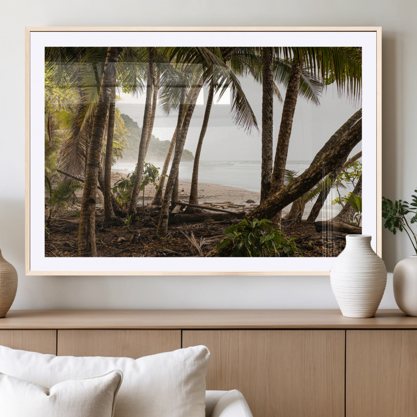 92093951-MGC-FP-36x24_Natural-Tropical Jungle Wall Art Canvas Print, Framed Palm Tree Forest Art Picture Print, Coastal Escape Perfect Jungle Retreat Decor