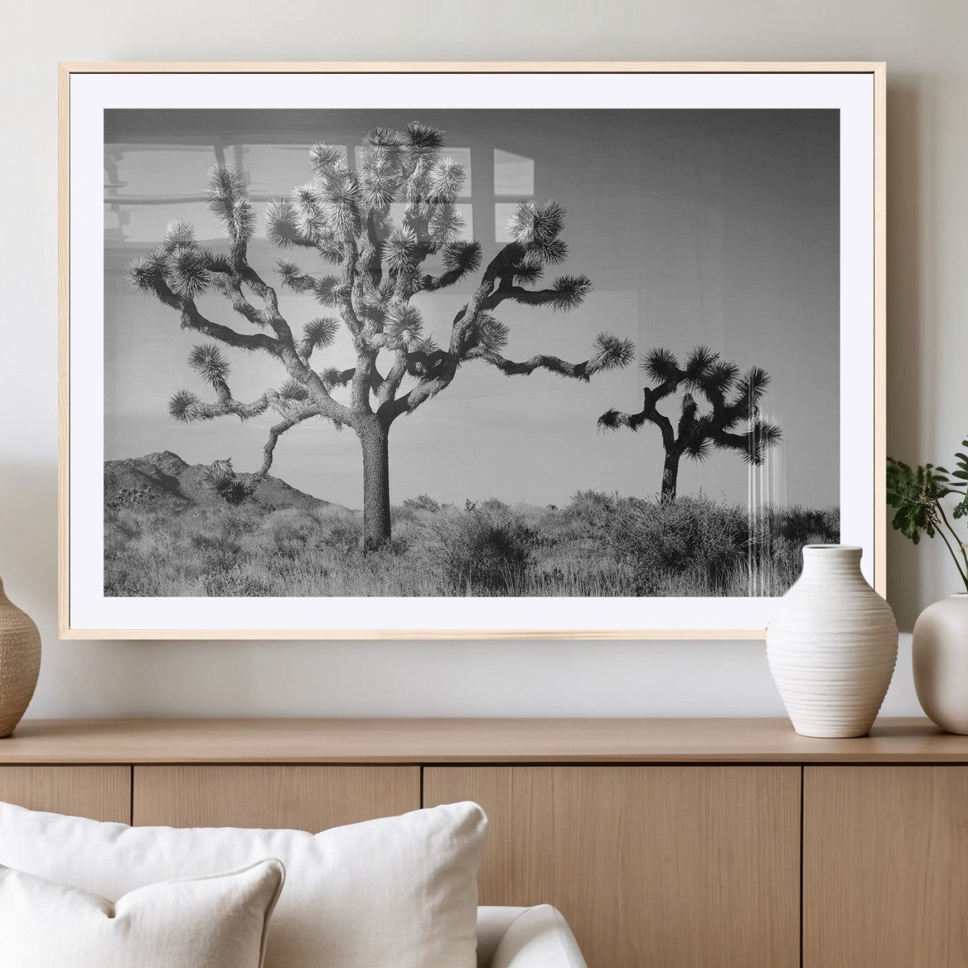 50975475-MGC-FP-36x24_Natural-Joshua Tree Art Wall Art Canvas Print, Framed Desert Tree Print Art Picture Print, Black White Nature Perfect Southwestern Boho