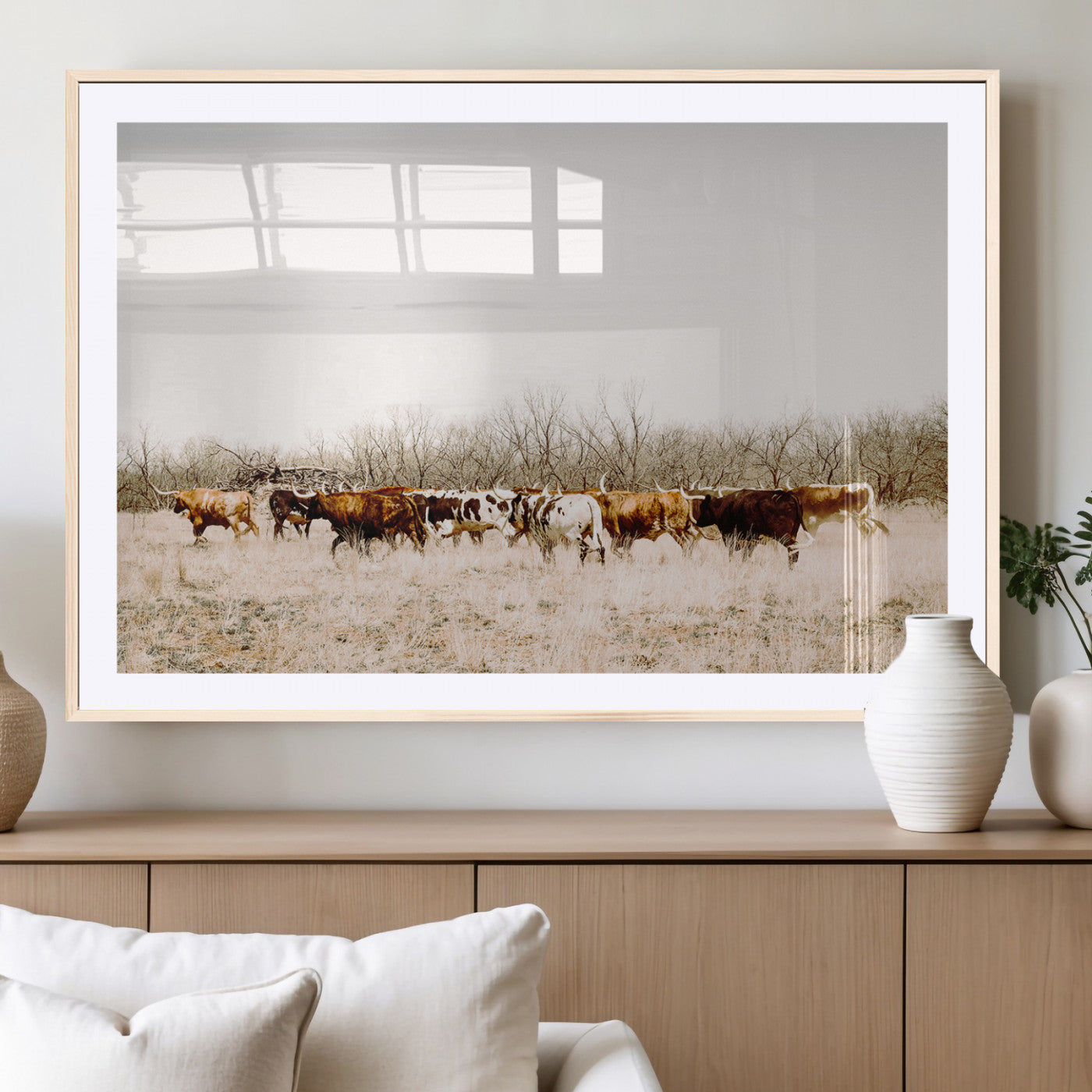 12454132-MGC-FP-36x24_Natural-Cow Herd Photography Wall Art Canvas Print, Framed Rustic Farmhouse Decor Art Picture Print, Western Ranch Style Perfect Rustic