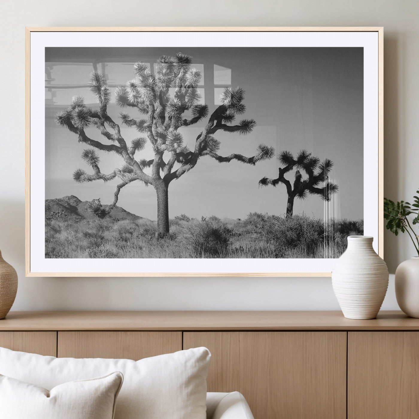 93692513-MGC-FP-36x24_Natural-Joshua Tree Wall Art Canvas Print, Framed Monochrome Desert Art Picture Print, Minimalist Nature Scene Perfect Southwestern