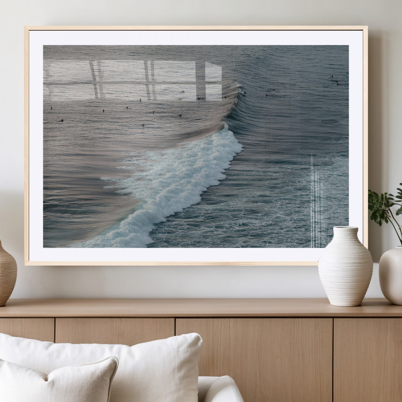 23077324-MGC-FP-36x24_Natural-Ocean Waves Wall Art Canvas Print, Framed Coastal Serenity Art Picture Print, Surf Aesthetic Perfect Modern Coastal Decor Artwork
