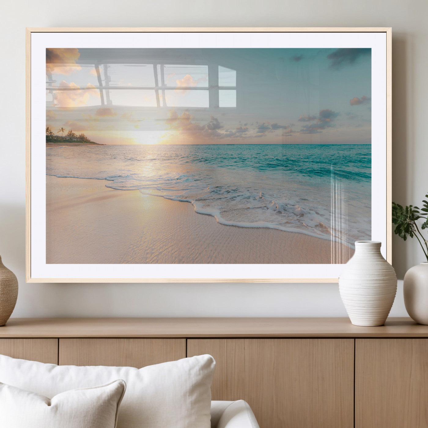 94538225-MGC-FP-36x24_Natural-Beach Sunset Wall Art Canvas Print, Framed Ocean Waves Art Picture Print, Summer Escape Perfect Coastal Serenity Decor Artwork