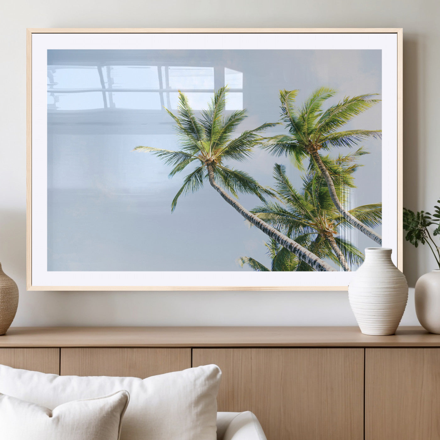 54719115-MGC-FP-36x24_Natural-Palm Trees Wall Art Canvas Print, Framed Tropical Aesthetic Art Picture Print, Coastal Serenity Perfect Tropical Minimalist Decor