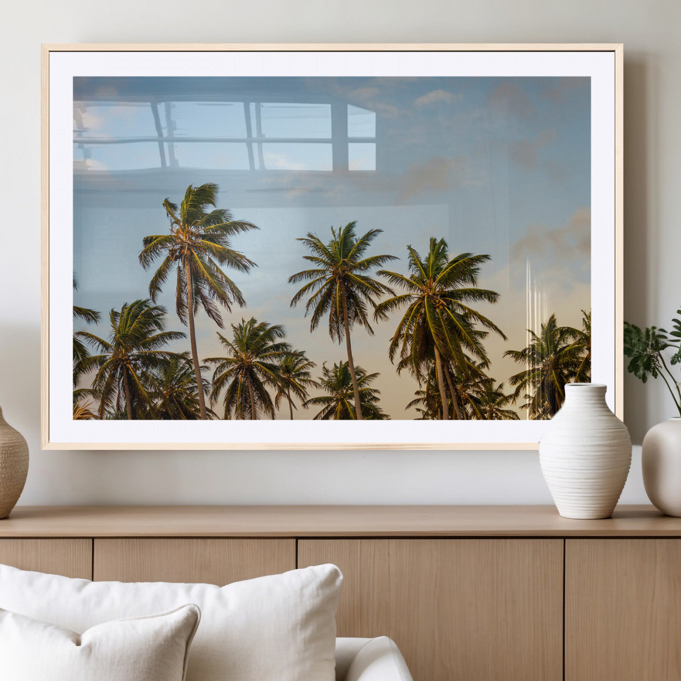 99033771-MGC-FP-36x24_Natural-Palm Trees Wall Art Canvas Print, Framed Tropical Vibes Art Picture Print, Coastal Sunset Perfect Coastal Boho Decor Artwork