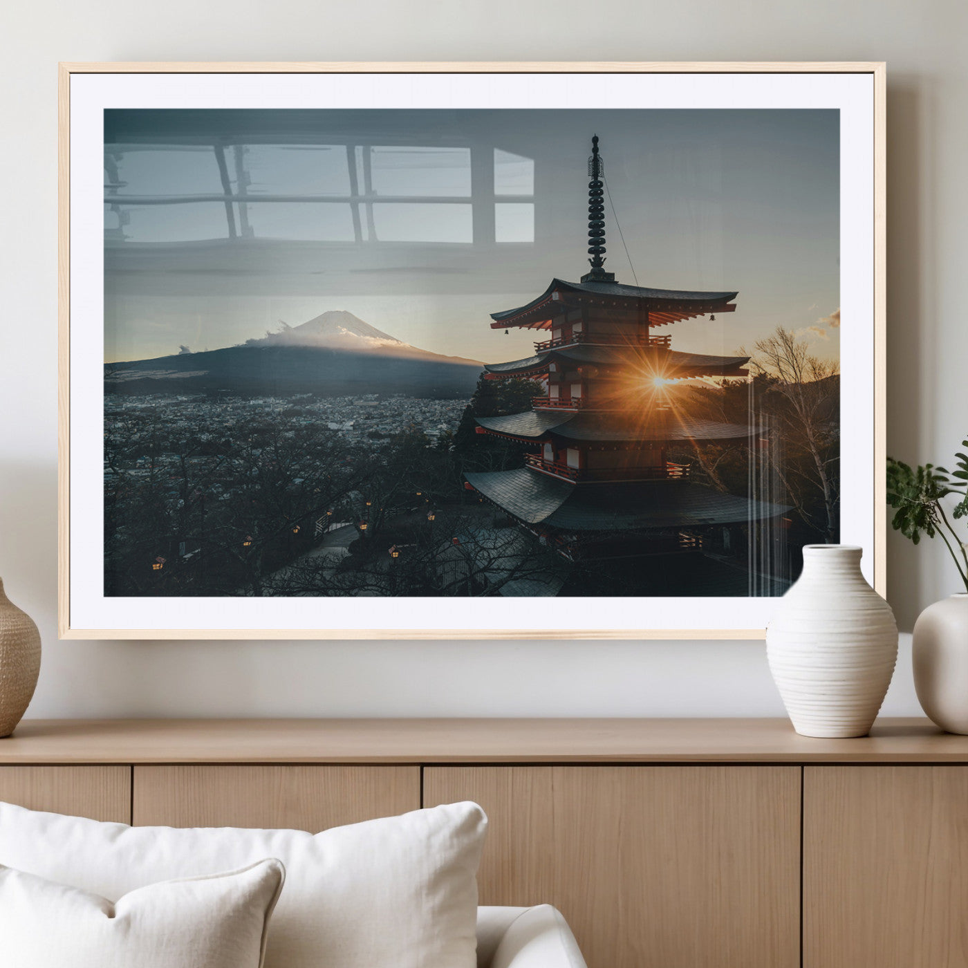 87729656-MGC-FP-36x24_Natural-Mount Fuji Wall Art Canvas Print, Framed Japan Travel Art Picture Print, Chureito Pagoda Perfect Zen Minimalism Decor Artwork