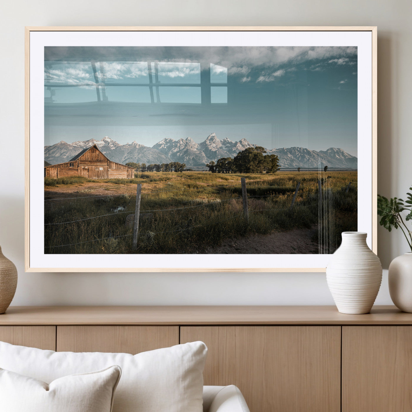 92497443-MGC-FP-36x24_Natural-Rustic Farmhouse Wall Art Canvas Print, Framed Mountain Cabin Art Picture Print, Western Landscape Perfect Rustic Farmhouse Decor