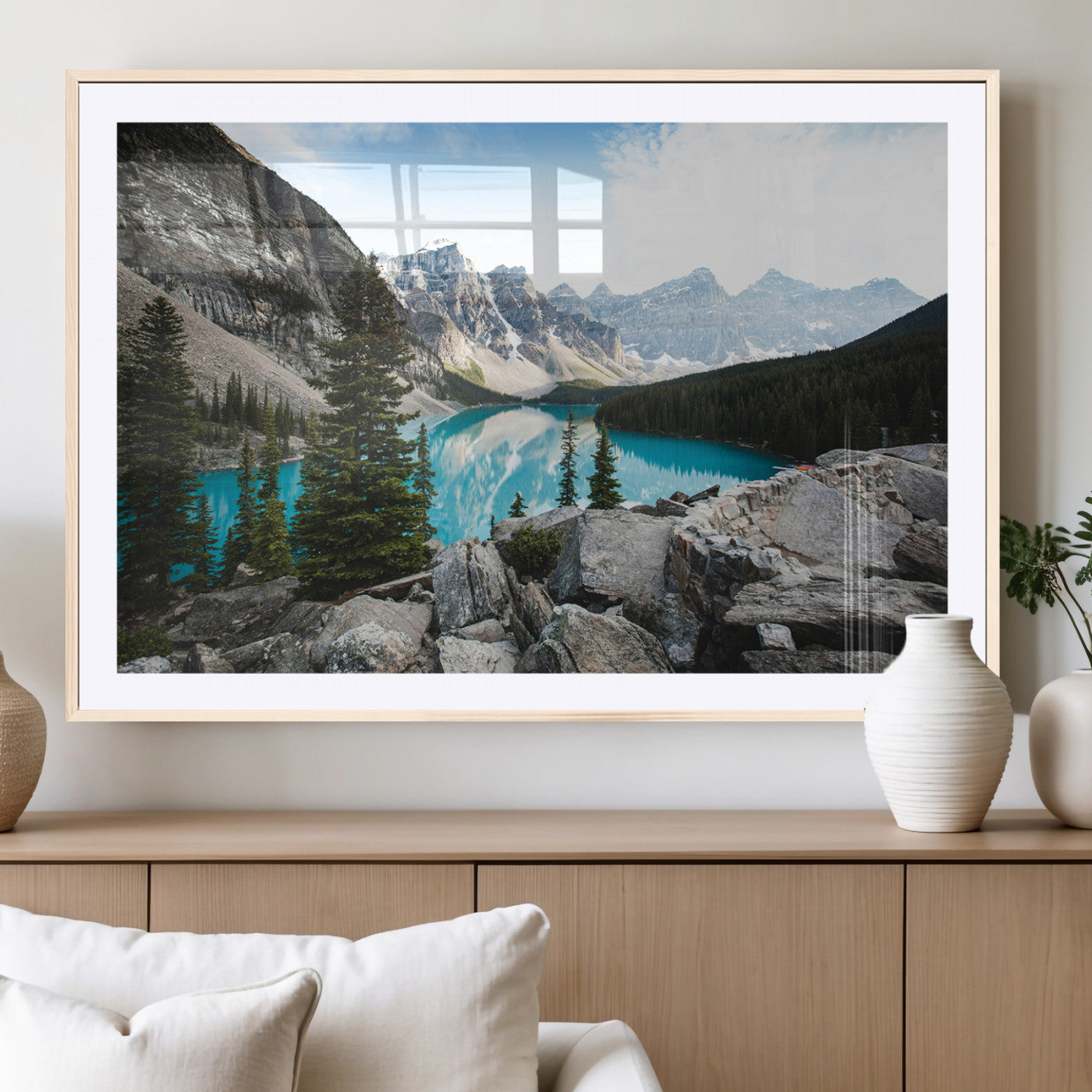98014896-MGC-FP-36x24_Natural-Canadian Rockies Wall Art Canvas Print, Framed Mountain Landscape Art Picture Print, Turquoise Water Perfect Scandinavian